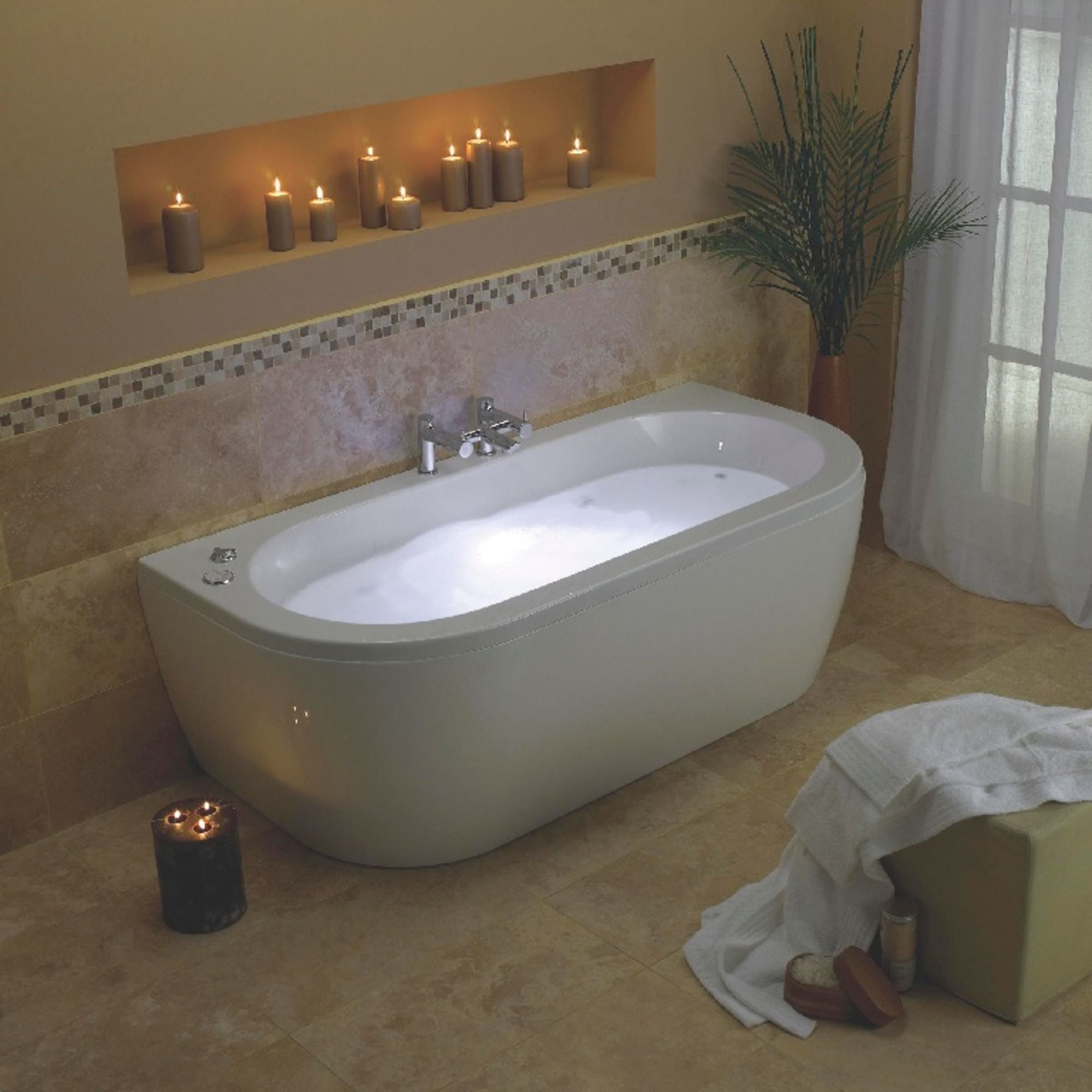 Trojan Baths LH & RH Reversible Acrylic Curved 21 Twin ended Bath, panel & wellness system set, (L)1700mm (W)800mm