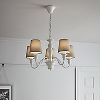 Tulou Grey & white Wood effect 5 Lamp Pendant ceiling light, (Dia)610mm