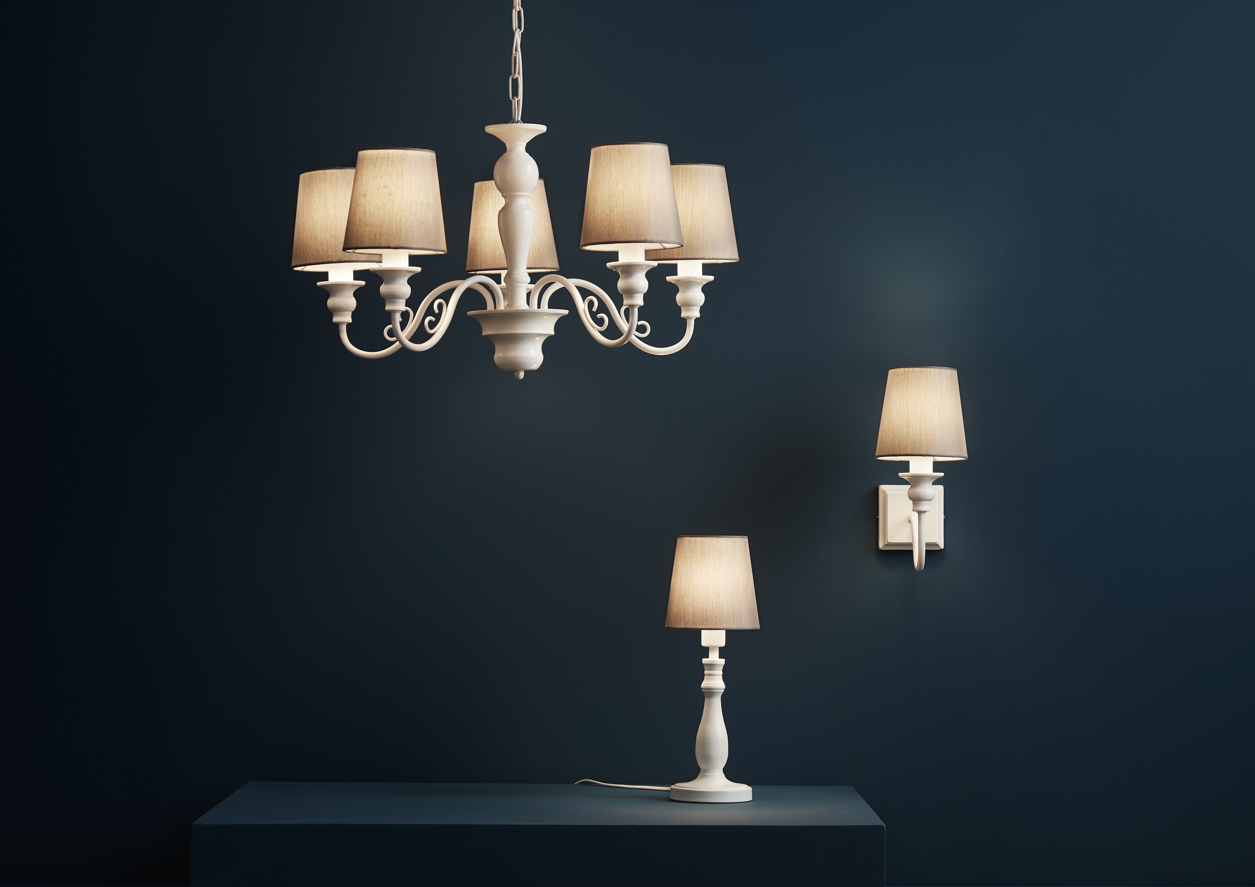 Tulou Grey & white Wood effect 5 Lamp Pendant ceiling light, (Dia)610mm