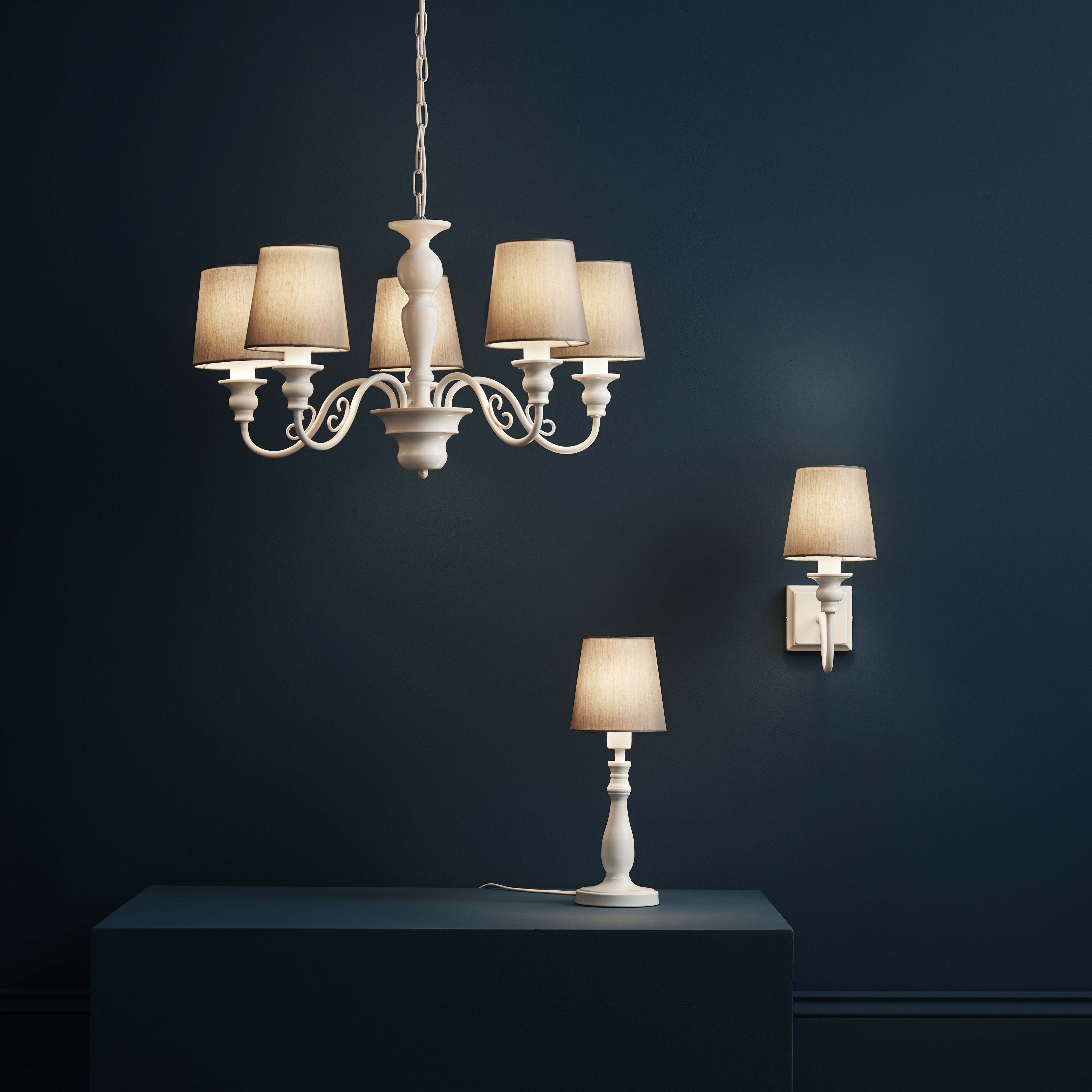 Tulou Grey & white Wood effect 5 Lamp Pendant ceiling light, (Dia)610mm