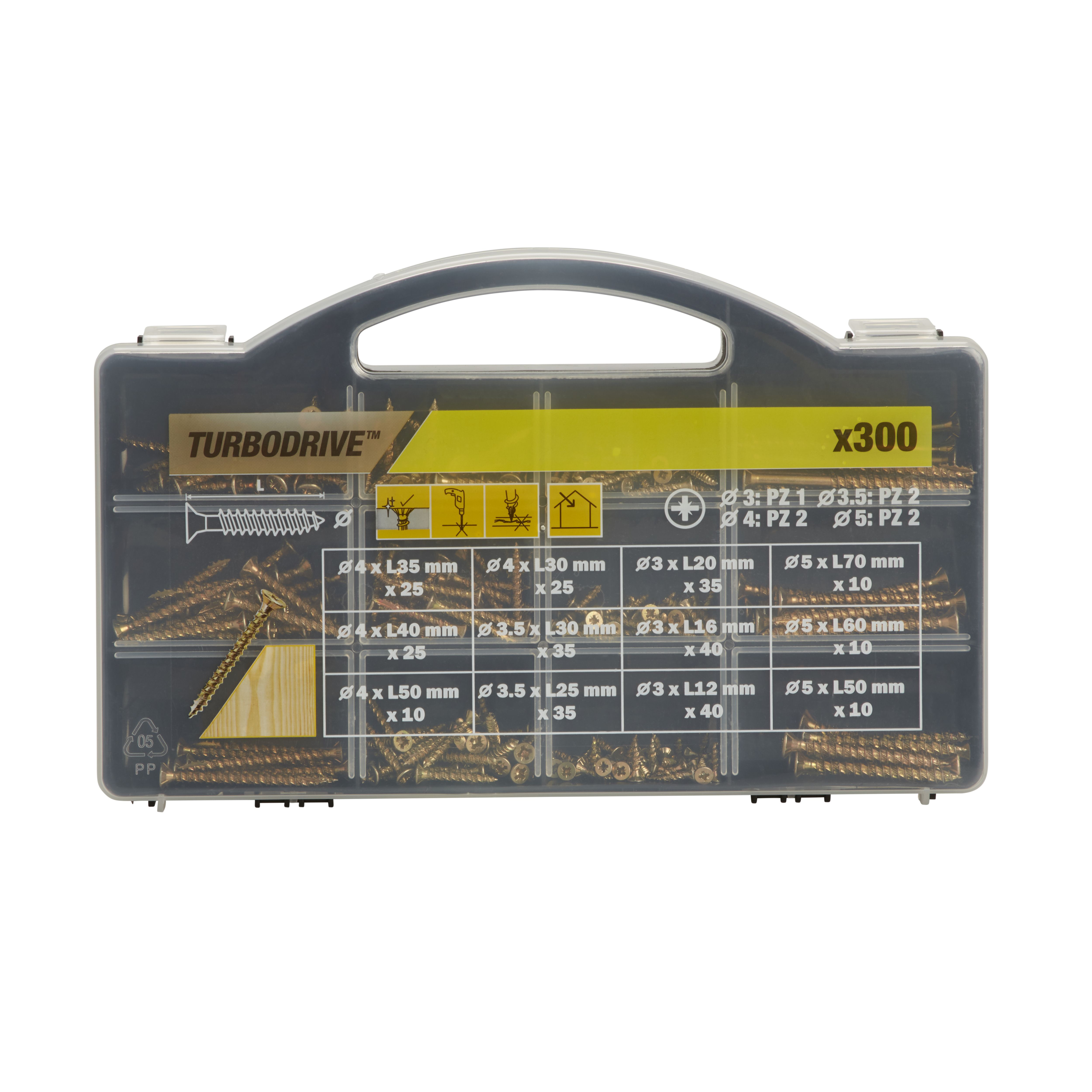 TurboDrive Assorted wood screw TX Yellow-passivated Steel Screw, Pack of 300