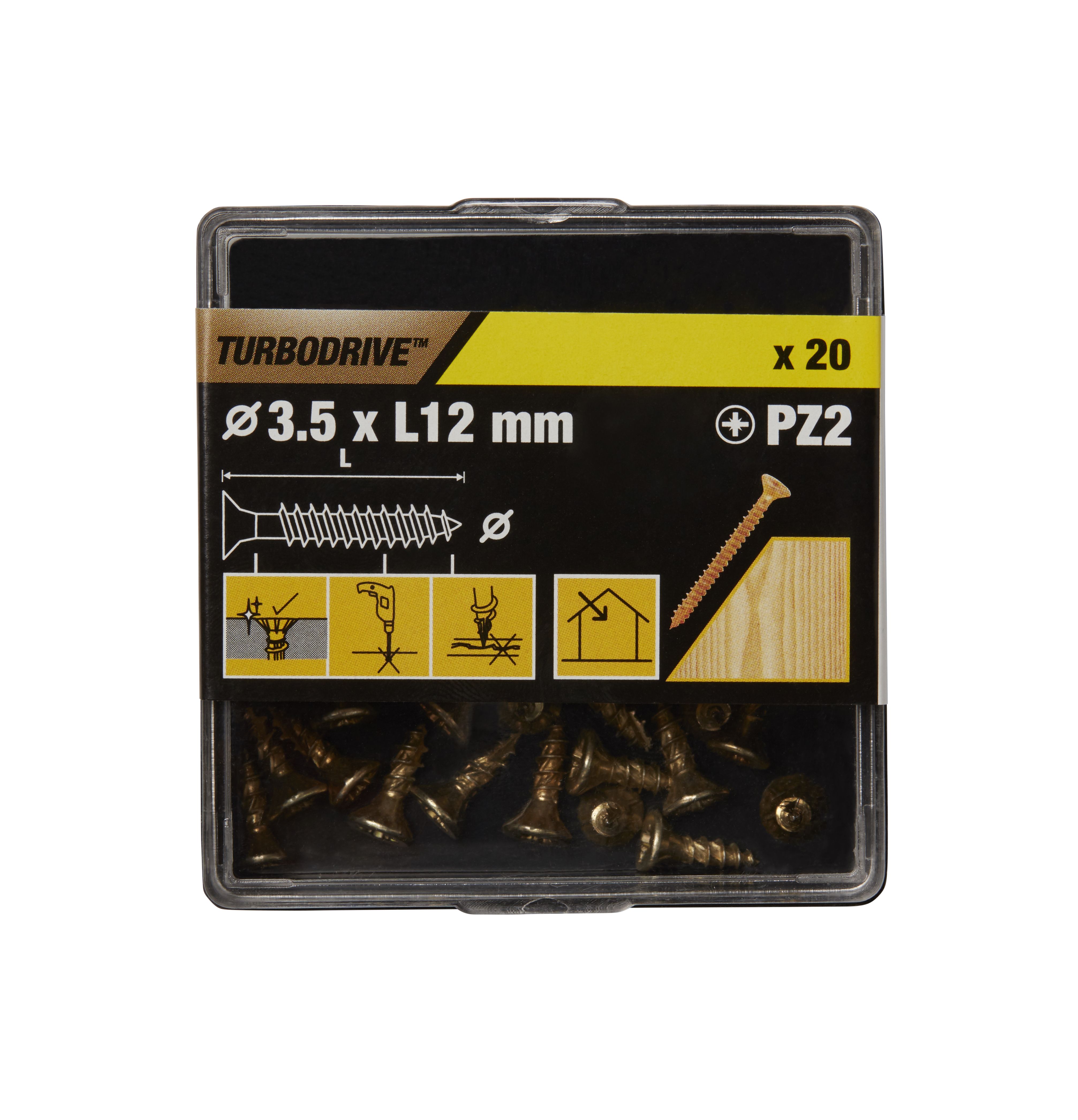 TurboDrive Pozidriv Double self-countersunk Yellow-passivated Steel Wood screw (Dia)3.5mm (L)12mm, Pack of 20