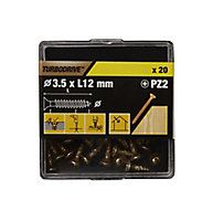 TurboDrive Pozidriv Yellow-passivated Steel Screw (Dia)3.5mm (L)12mm, Pack of 20