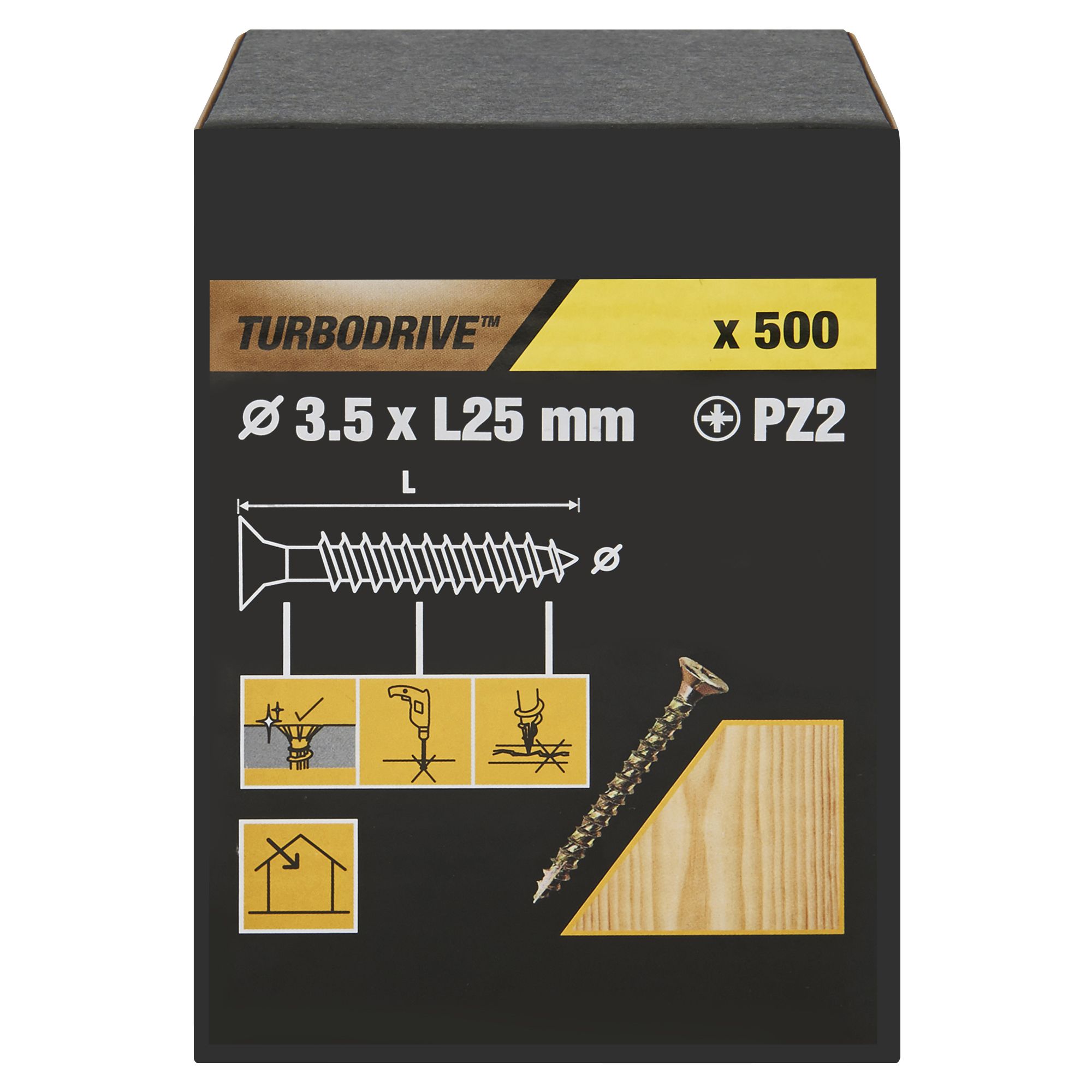 TurboDrive Pozidriv Yellow-passivated Steel Screw (Dia)3.5mm (L)25mm, Pack of 500