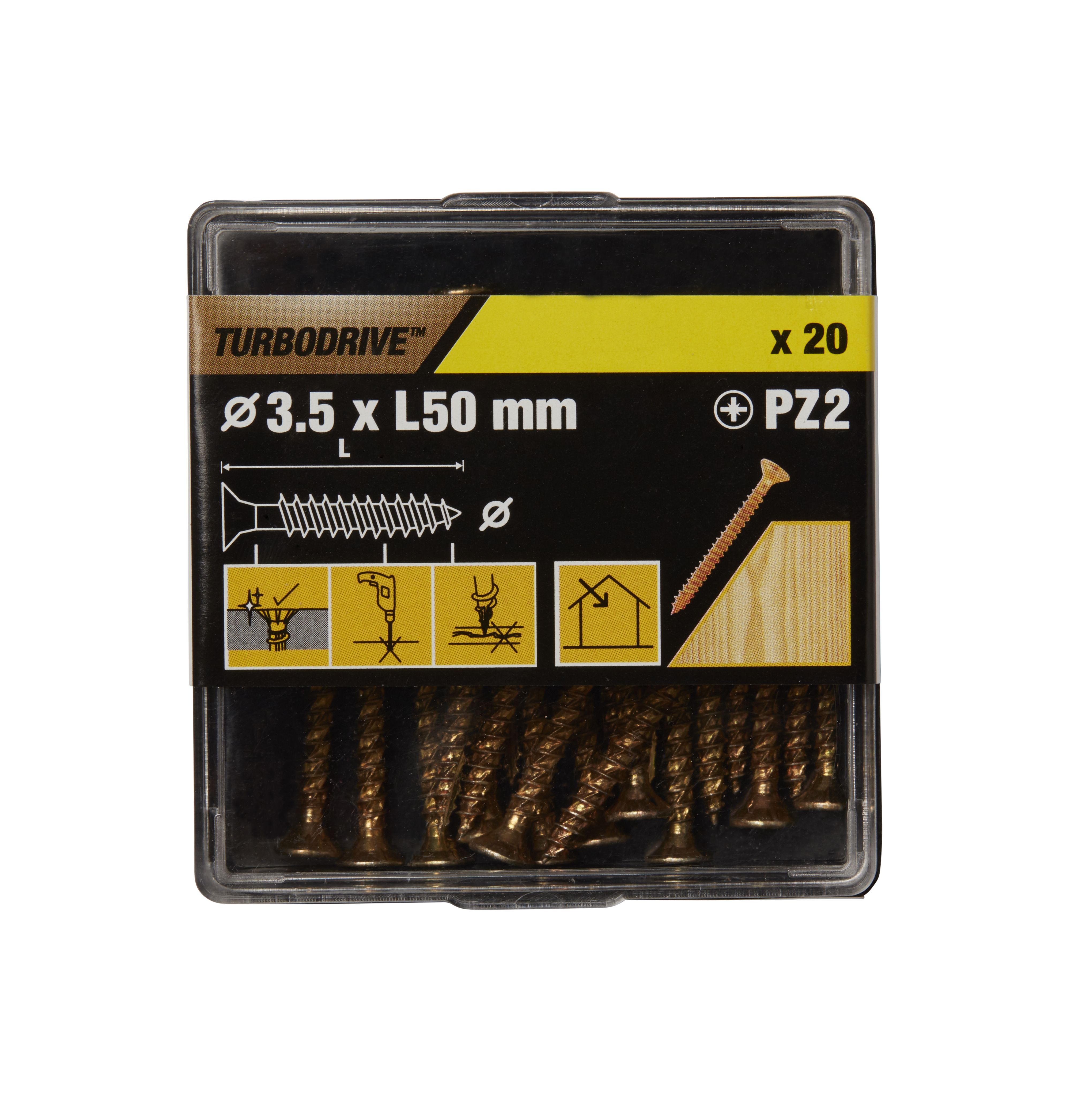 TurboDrive Pozidriv Yellow-passivated Steel Screw (Dia)3.5mm (L)50mm, Pack of 20