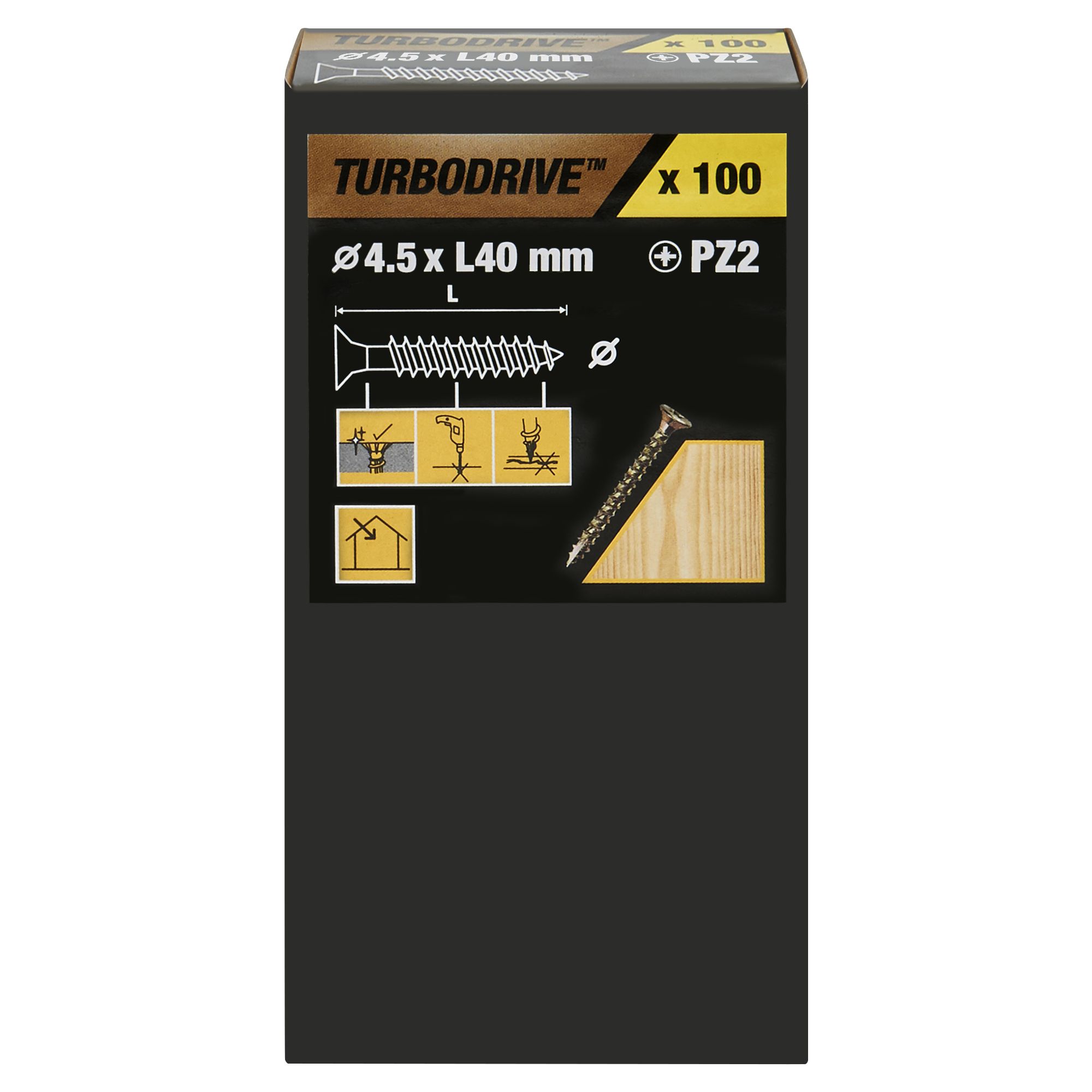 TurboDrive Pozidriv Yellow-passivated Steel Screw (Dia)4.5mm (L)40mm, Pack of 100