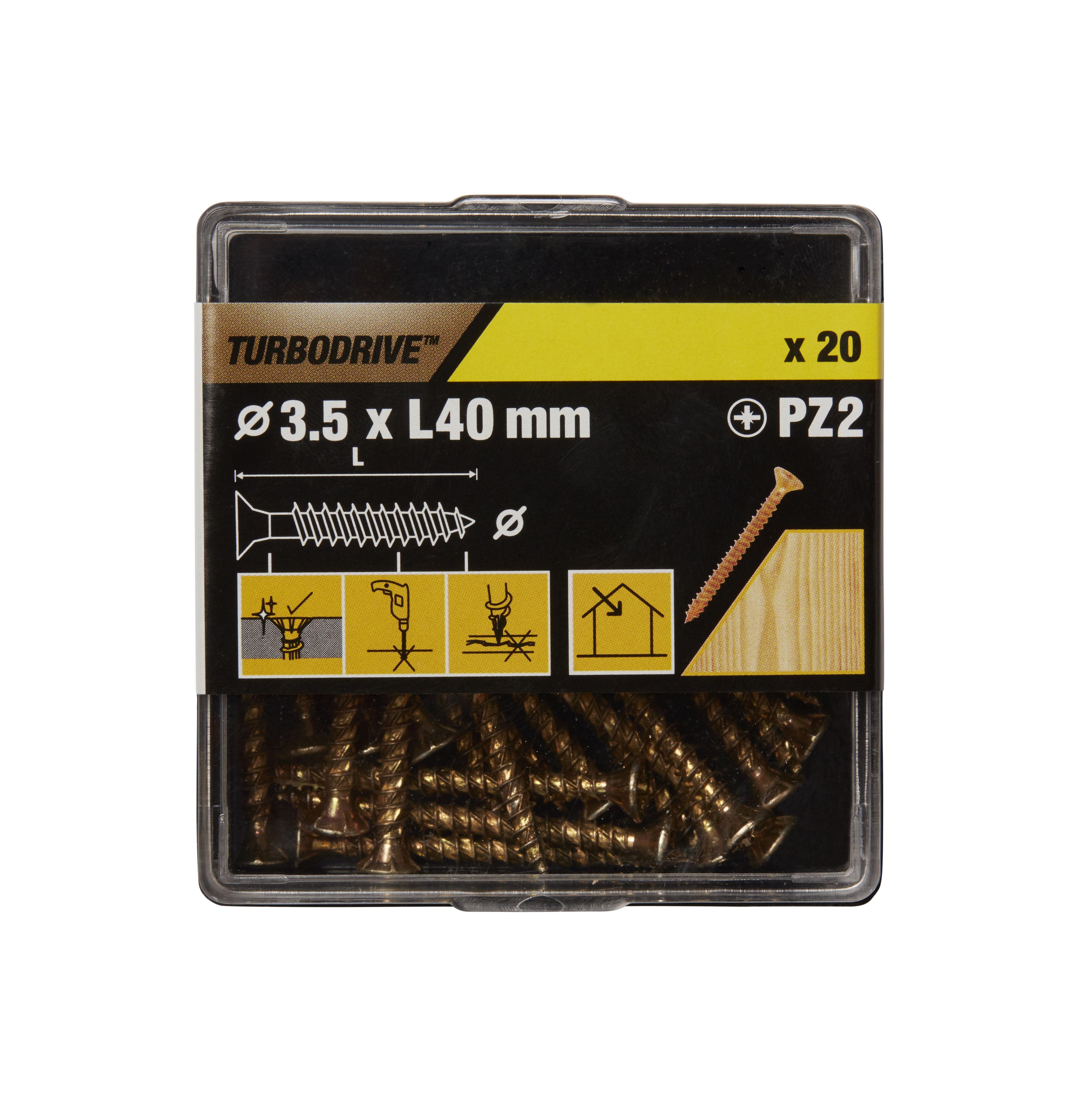 TurboDrive PZ Yellow-passivated Steel Screw (Dia)3.5mm (L)40mm, Pack of 20