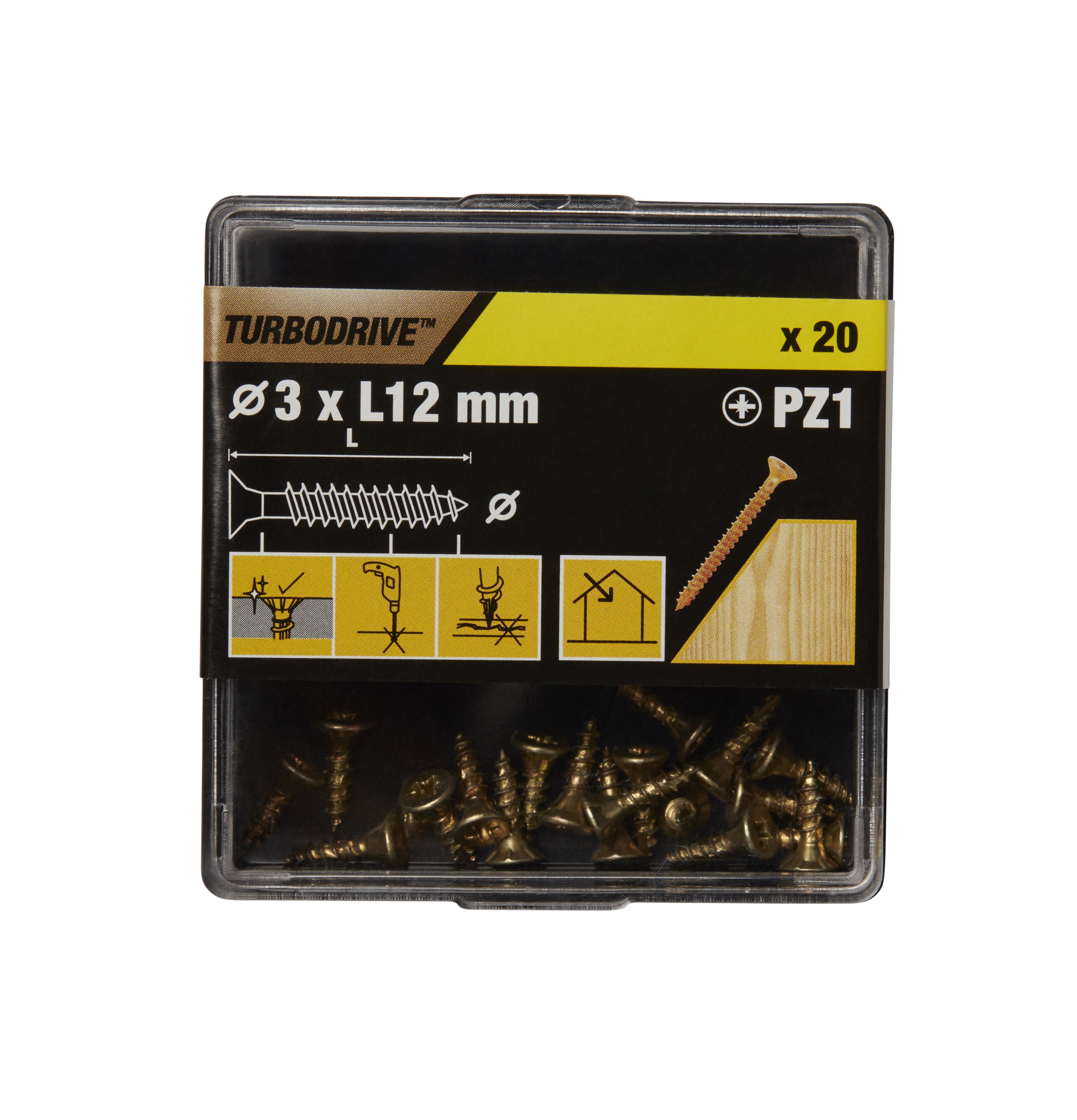 TurboDrive PZ Yellow-passivated Steel Screw (Dia)3mm (L)12mm, Pack of 20