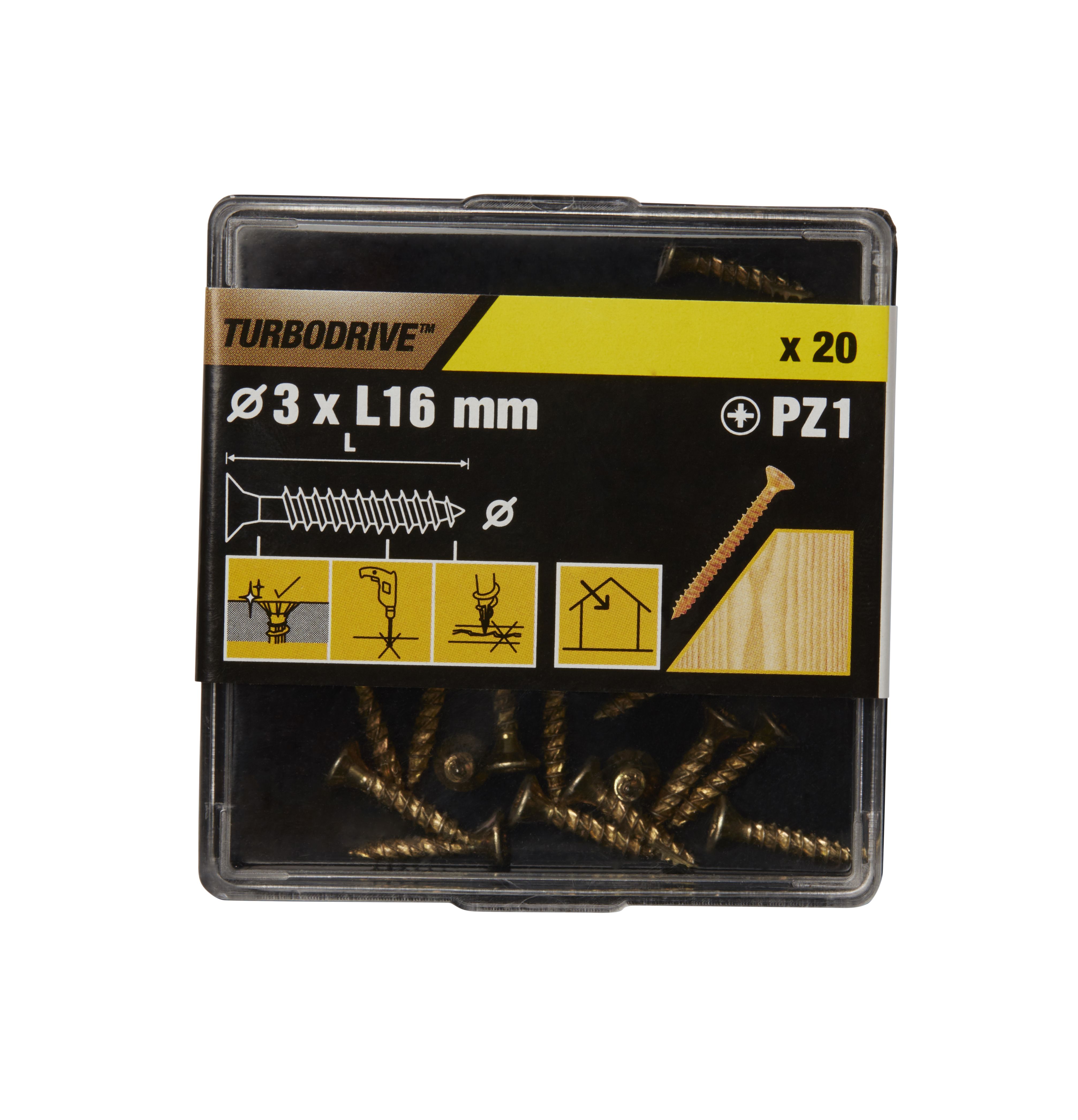 TurboDrive PZ Yellow-passivated Steel Screw (Dia)3mm (L)16mm, Pack of 20