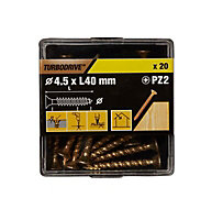 TurboDrive PZ Yellow-passivated Steel Screw (Dia)4.5mm (L)40mm, Pack of 20