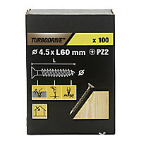 TurboDrive PZ Yellow-passivated Steel Screw (Dia)4.5mm (L)60mm, Pack of 100