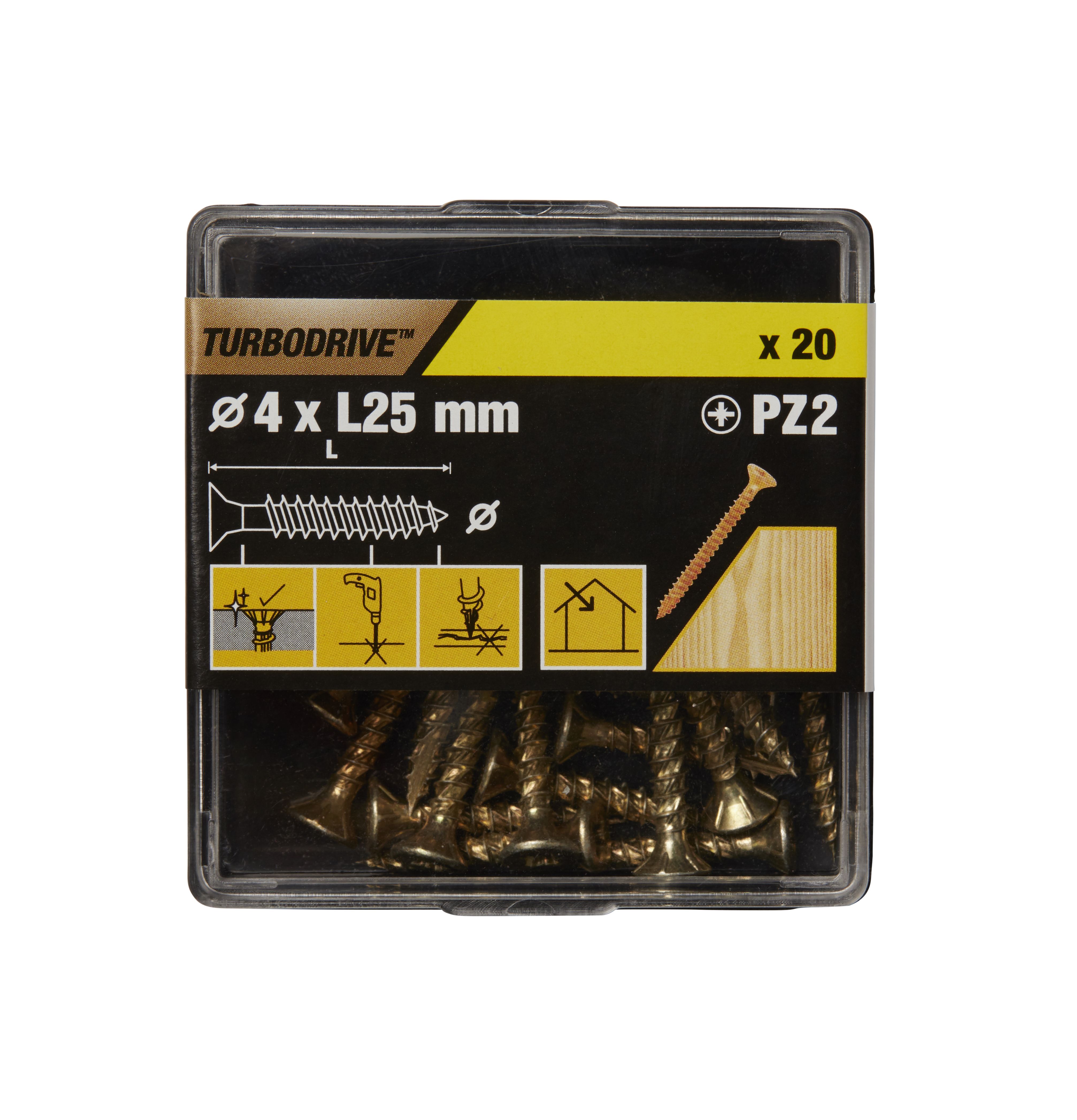 TurboDrive PZ Yellow-passivated Steel Screw (Dia)4mm (L)25mm, Pack of 20
