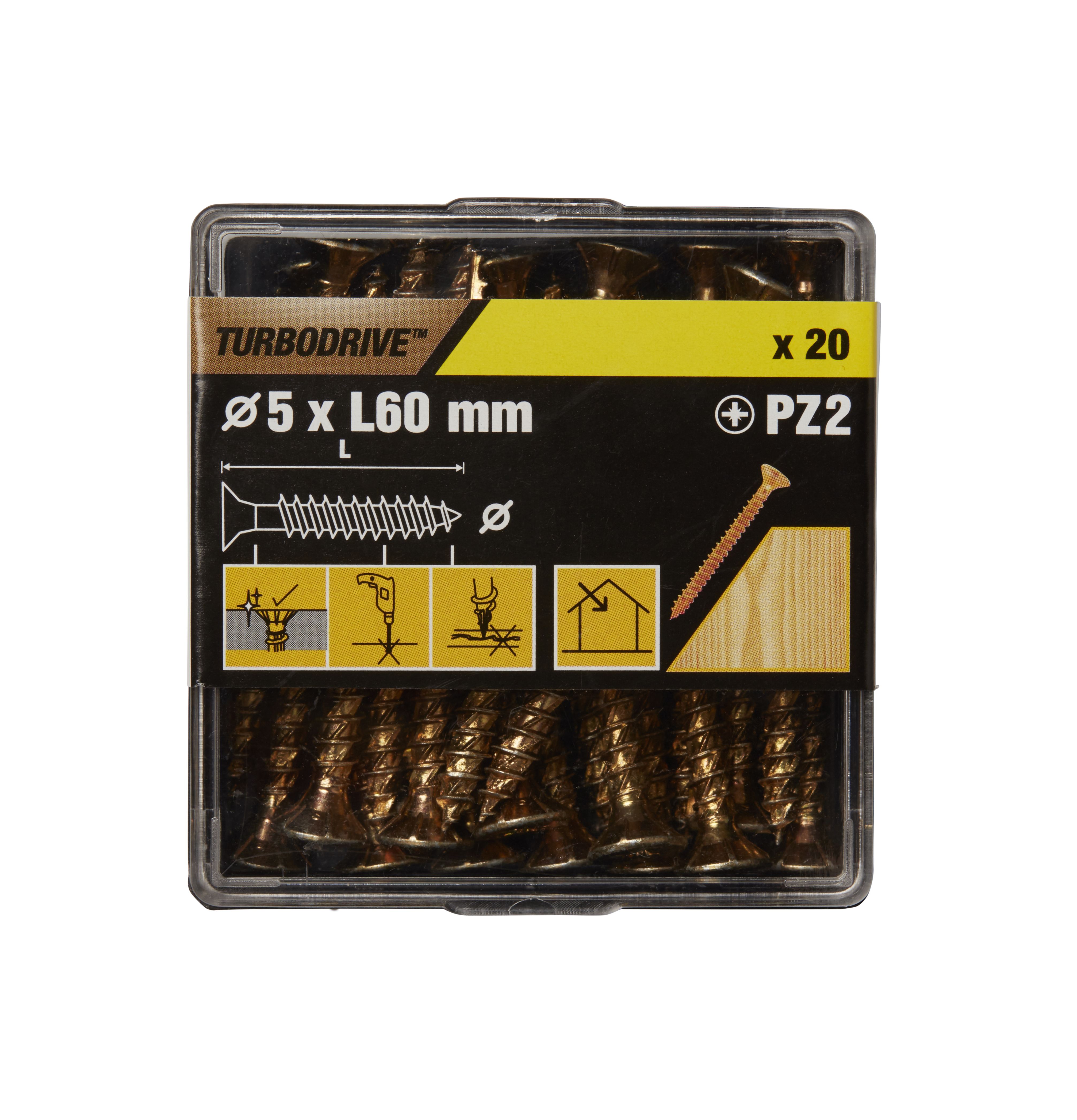 TurboDrive PZ Yellow-passivated Steel Screw (Dia)5mm (L)60mm, Pack of 20