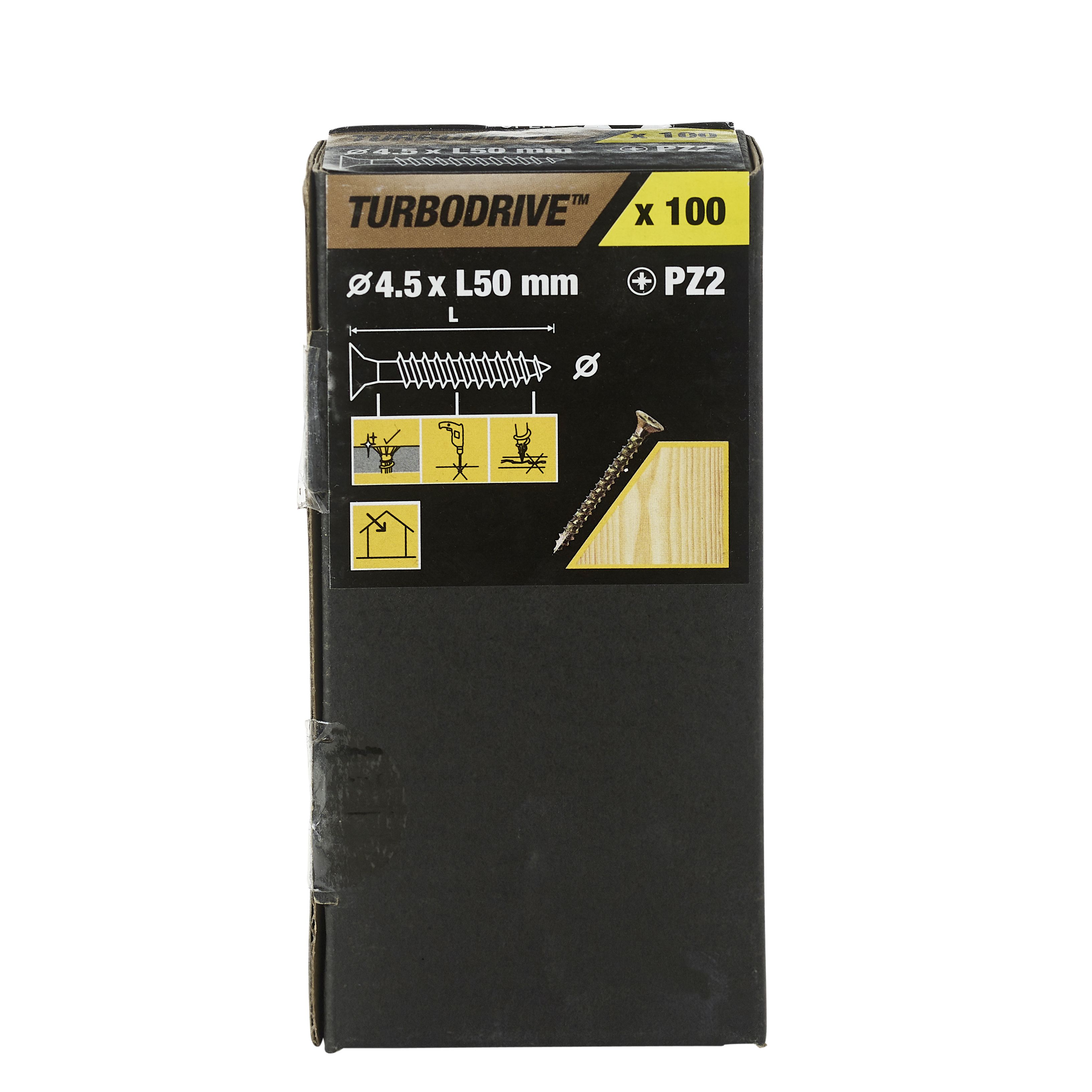 TurboDrive Yellow-passivated Steel Screw (Dia)4.5mm (L)50mm, Pack of 100