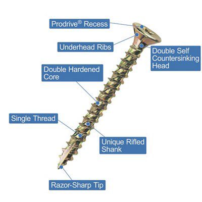 TurboGold PZ Double-countersunk Yellow-passivated Carbon steel Multipurpose screw (Dia)4mm (L)30mm, Pack of 200