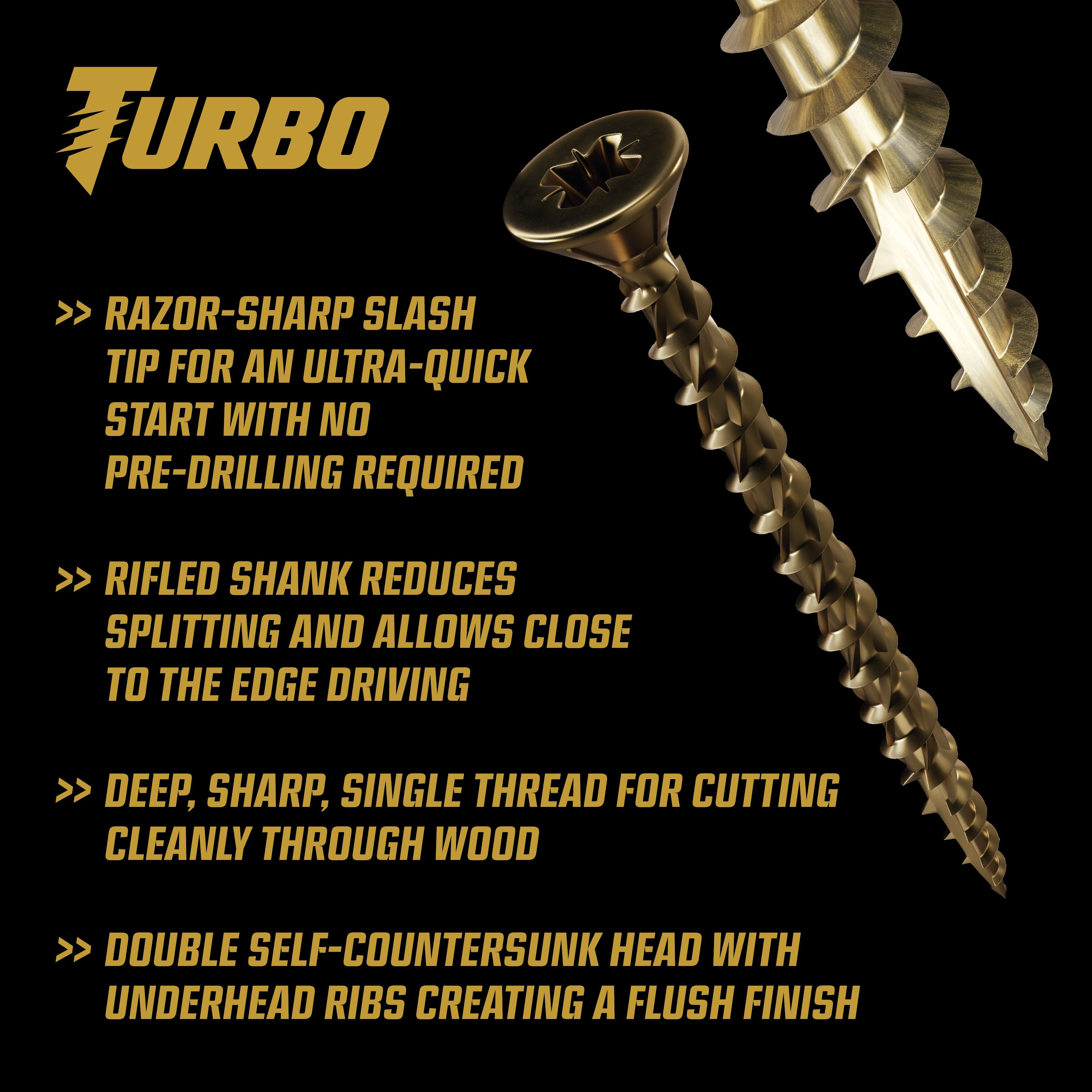TurboGold PZ Double self-countersunk Yellow-passivated Carbon steel Screw (Dia)5mm (L)100mm, Pack of 100