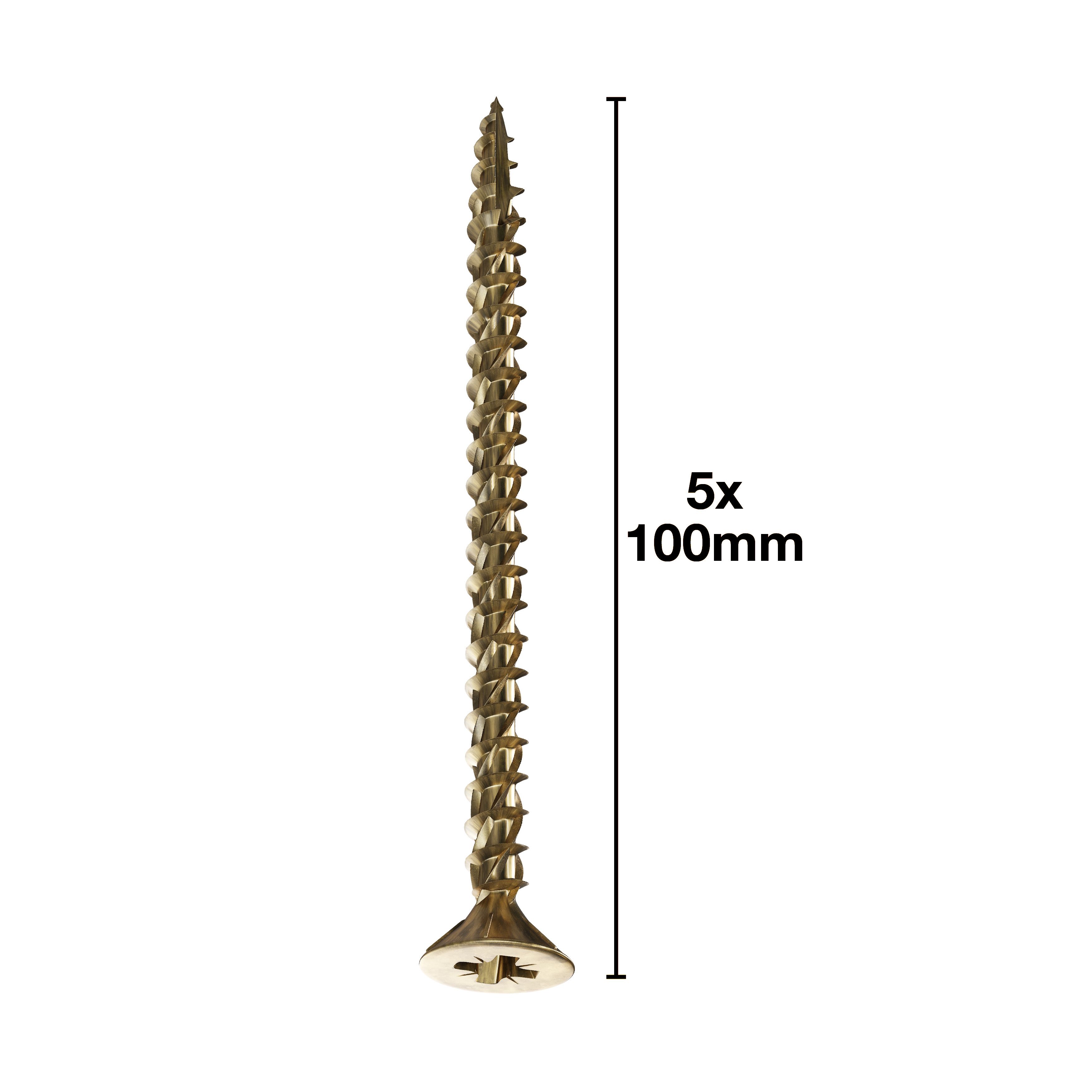 TurboGold PZ Double self-countersunk Yellow-passivated Carbon steel Screw (Dia)5mm (L)100mm, Pack of 100