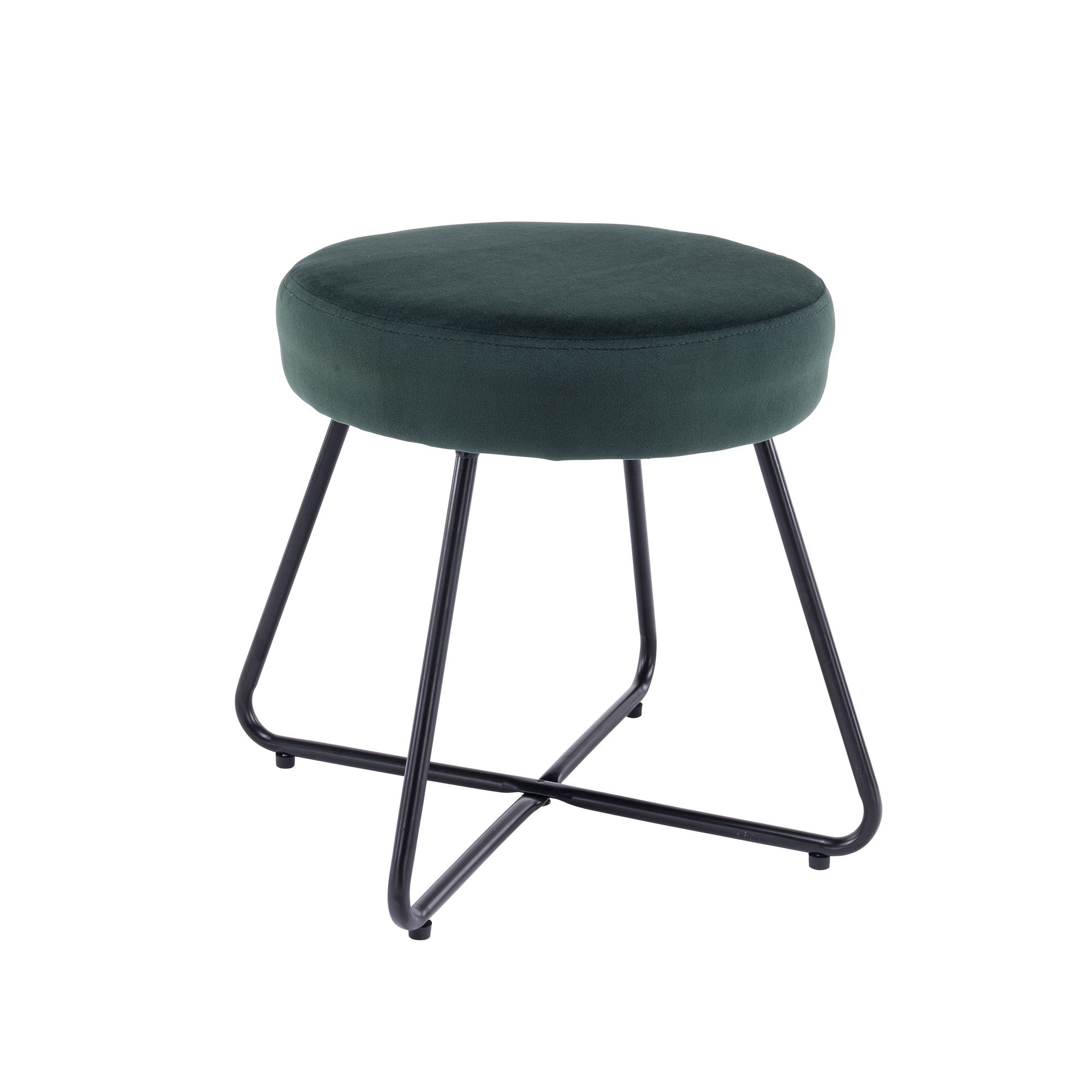 Turio Forest green Velvet effect Padded Stool