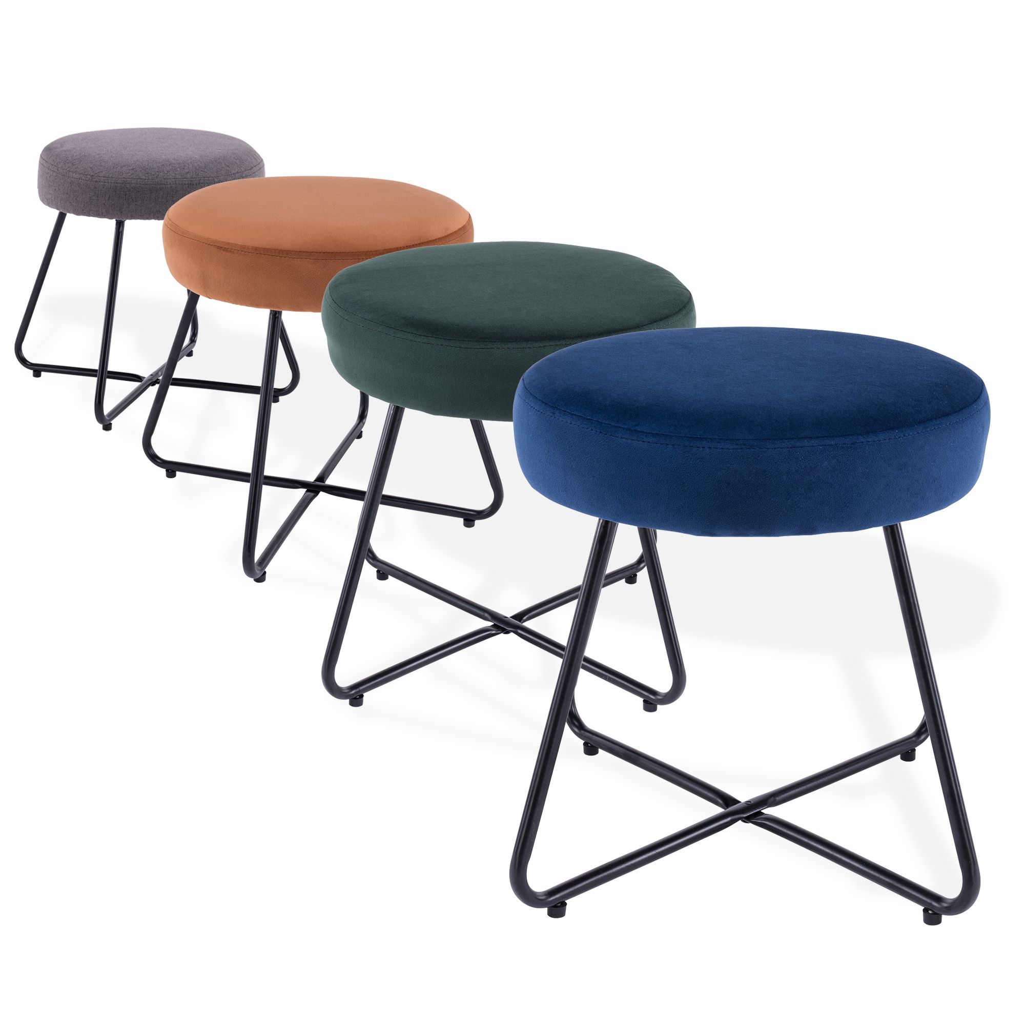 Turio Forest green Velvet effect Padded Stool