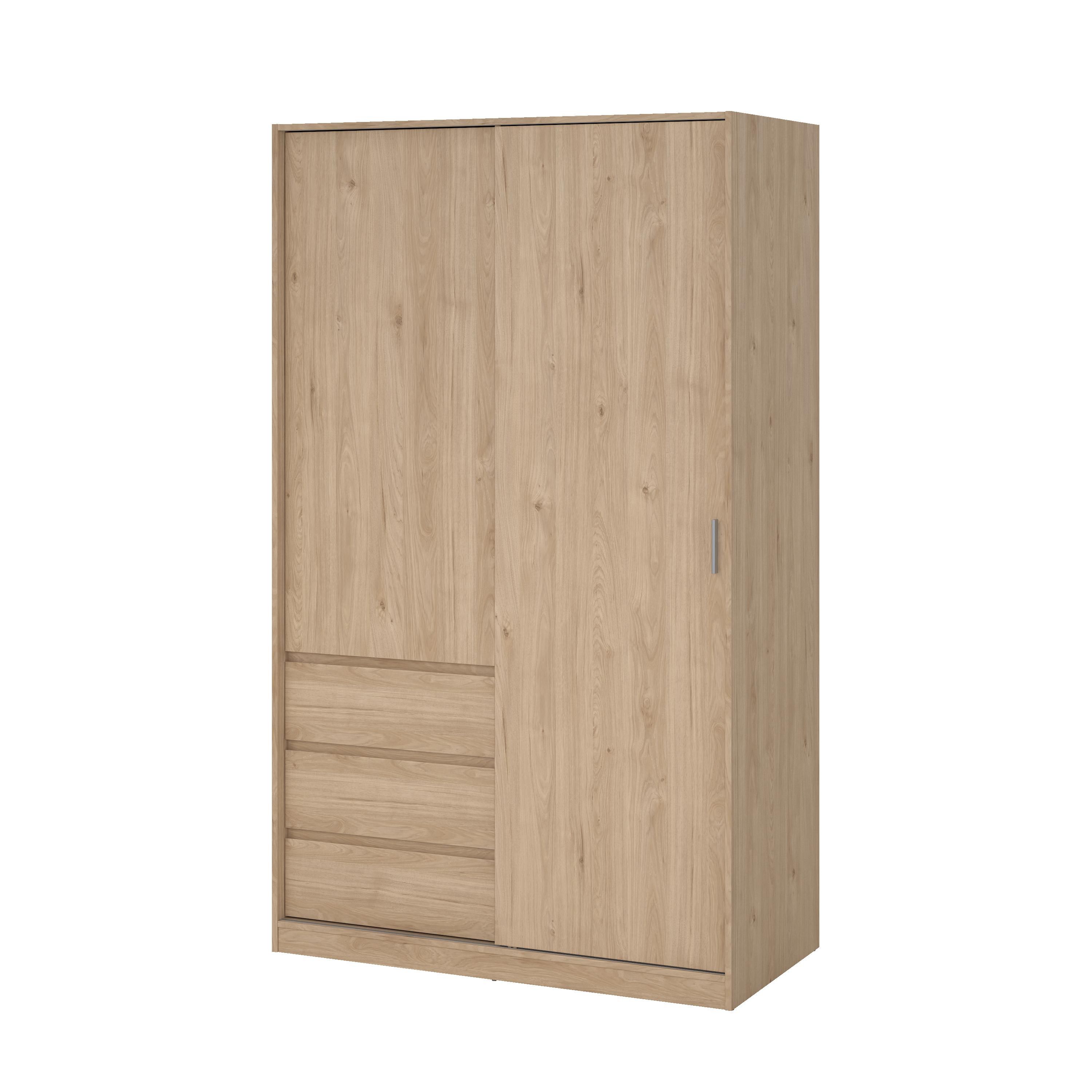 Tvilum Esla Scandinavian Matt jackson hickory oak effect 3 Drawer Double Sliding door wardrobe (H)2004mm (W)1185mm (D)600mm