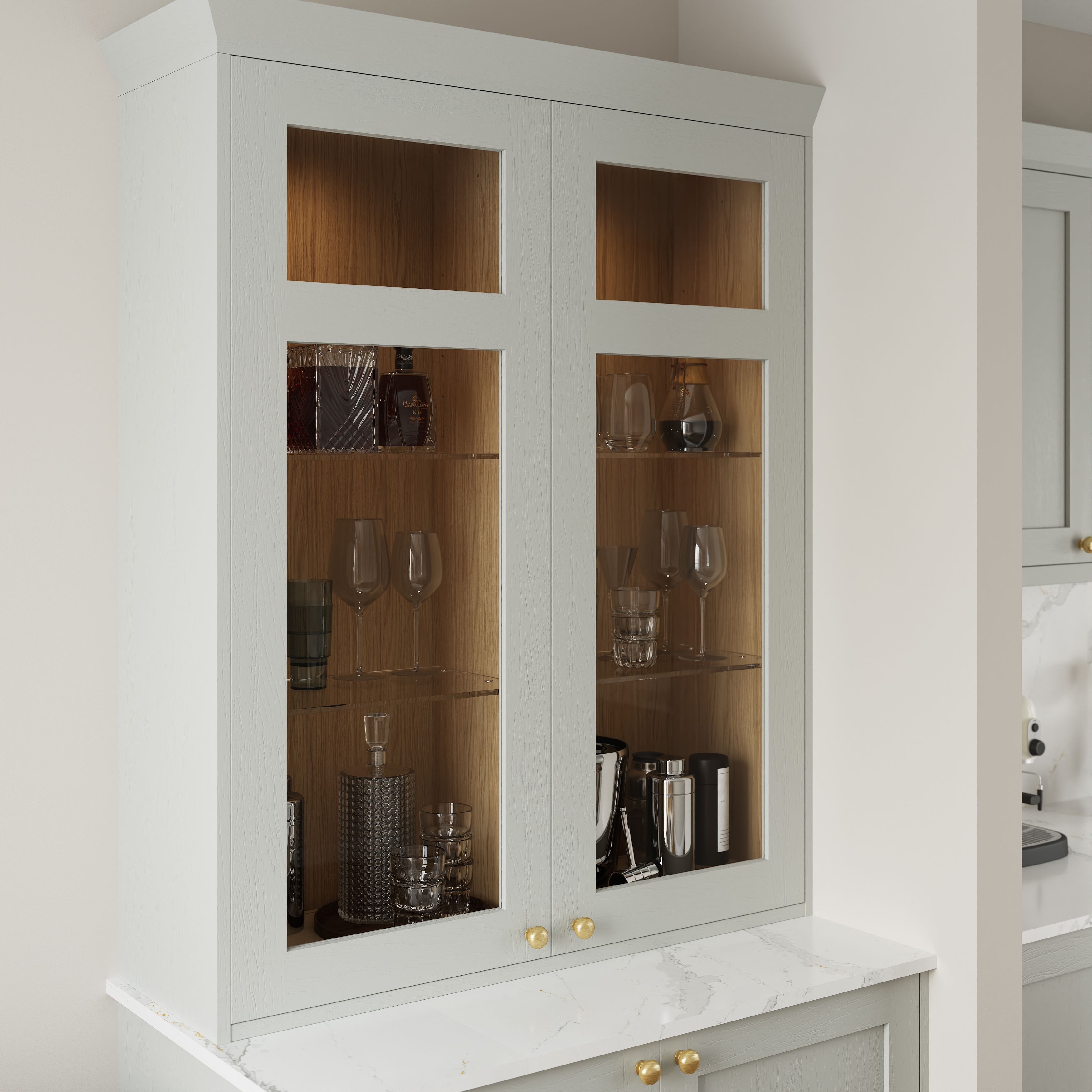 Tydeman Matt dove grey Shaker Glazed Dresser Cabinet door (W)500mm (H)1425mm (T)20mm