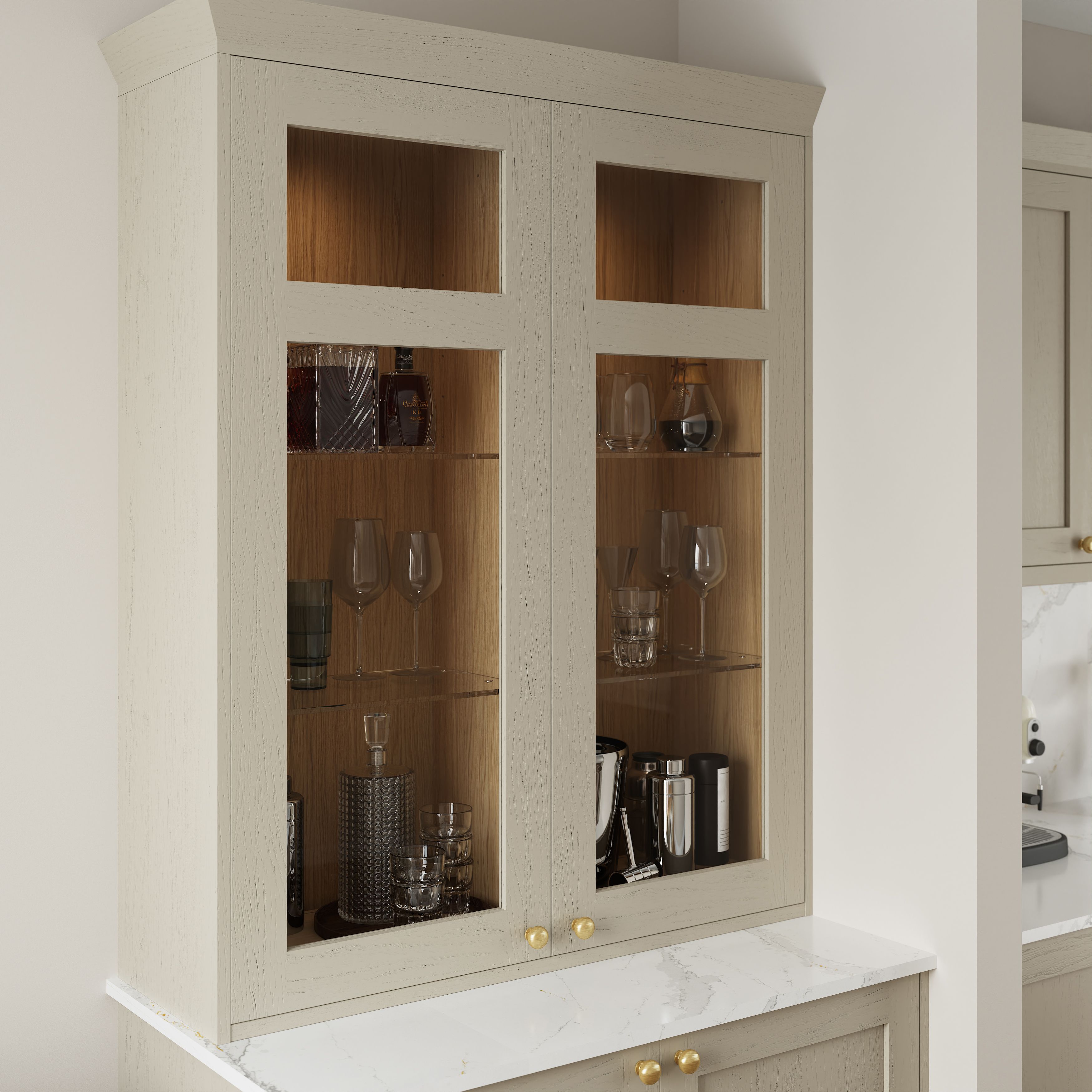 Tydeman Matt pebble Shaker Glazed Dresser Cabinet door (W)500mm (H)1425mm (T)20mm