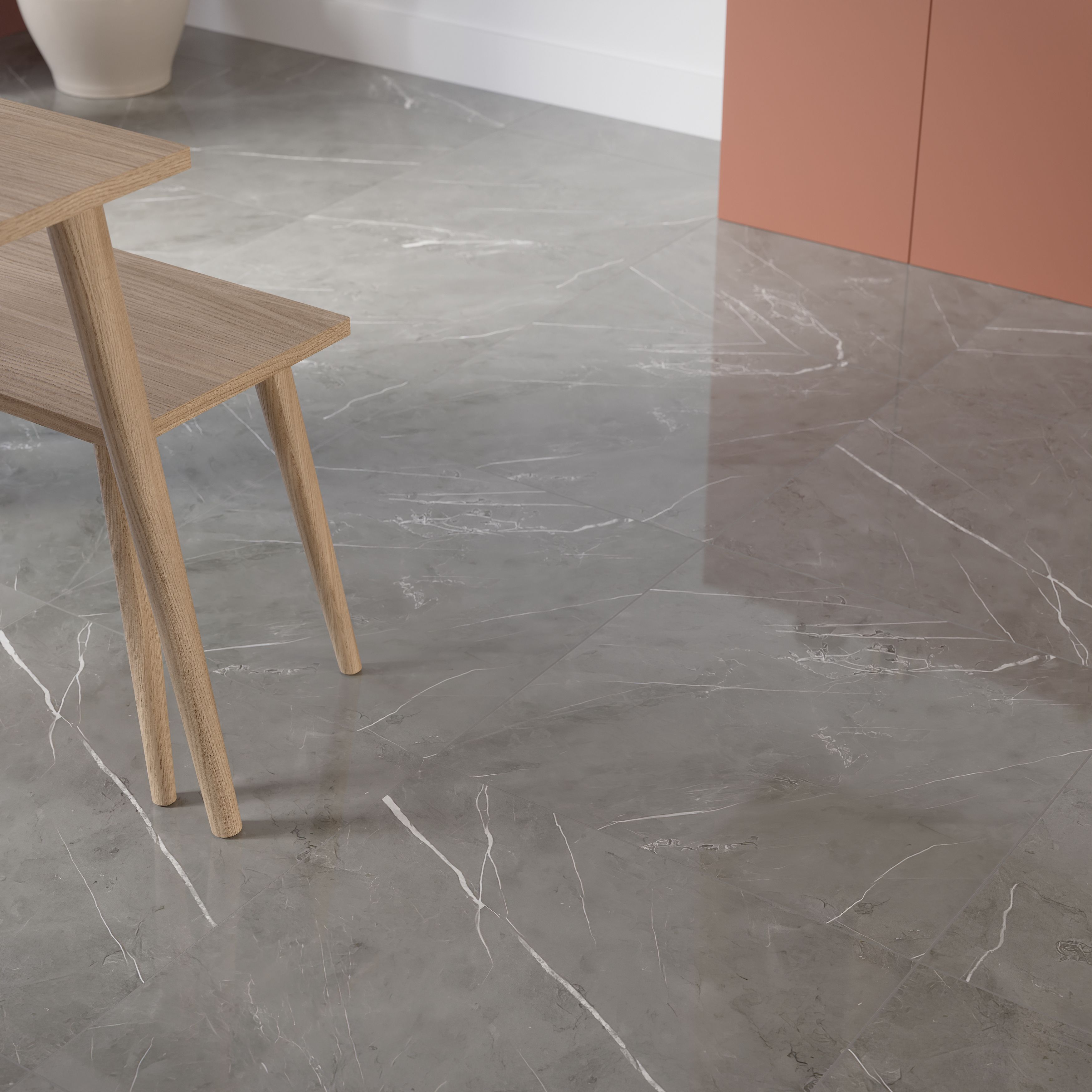 Ultimate marble Grey Gloss Marble effect Porcelain Wall & floor Tile, Pack of 3, (L)595mm (W)595mm