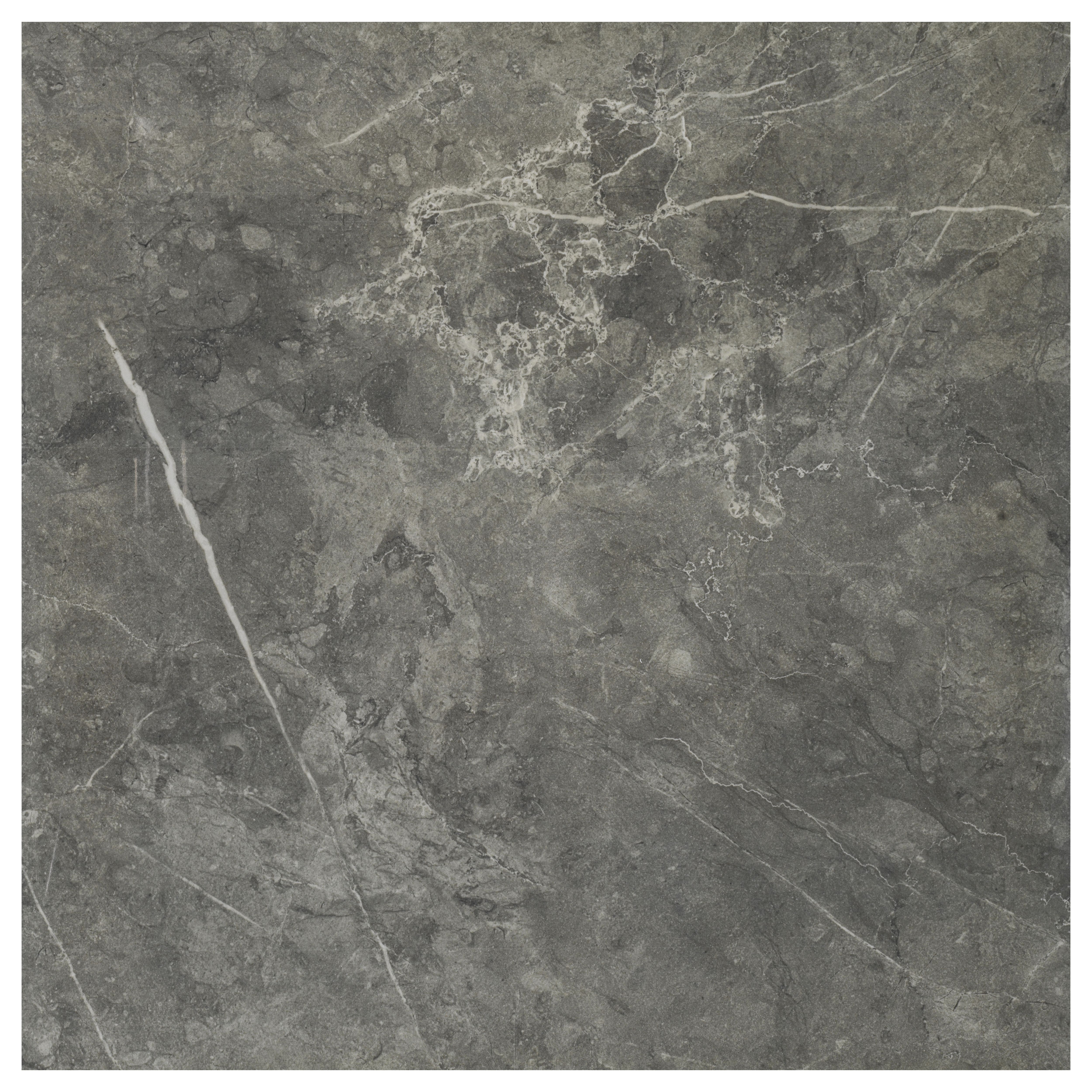 Ultimate marble Grey Gloss Marble effect Porcelain Wall & floor Tile, Pack of 3, (L)595mm (W)595mm