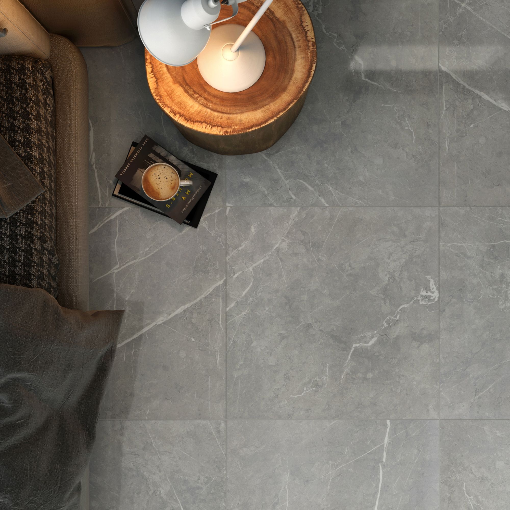 Ultimate marble Grey Gloss Marble effect Porcelain Wall & floor Tile, Pack of 3, (L)595mm (W)595mm