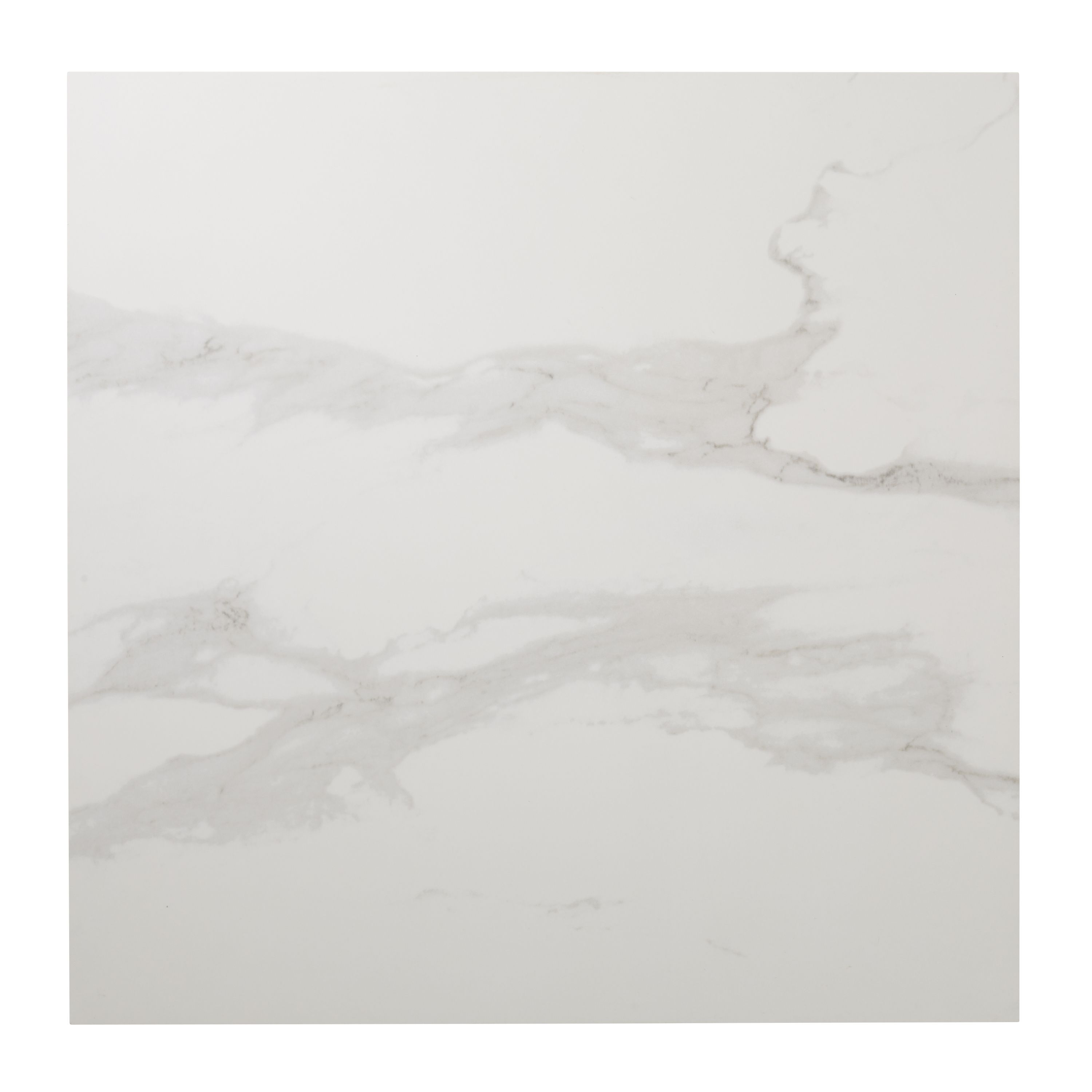 Ultimate White Gloss Marble effect Porcelain Floor Tile, Pack of 3, (L)595mm (W)595mm