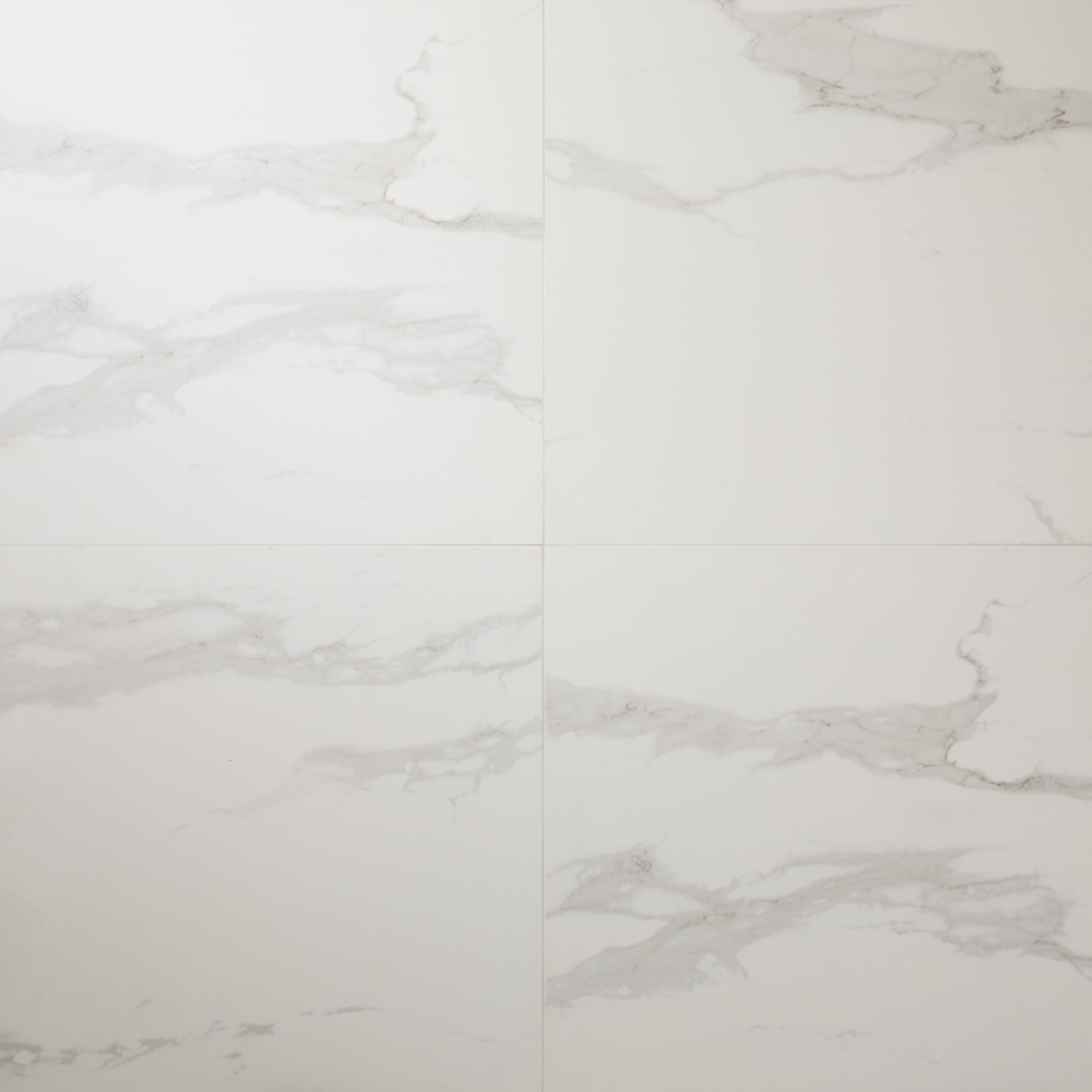 Ultimate White Gloss Marble effect Porcelain Floor Tile, Pack of 3, (L)595mm (W)595mm