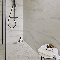 Ultimate White Polished Marble effect Porcelain 5x5 Mosaic tile sheet, (L)300mm (W)300mm