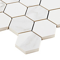 Ultimate White Polished Marble effect Porcelain 5x5 Mosaic tile sheet, (L)300mm (W)300mm