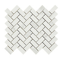 Ultimate White Polished Marble effect Porcelain Mosaic tile sheet, (L)300mm (W)300mm