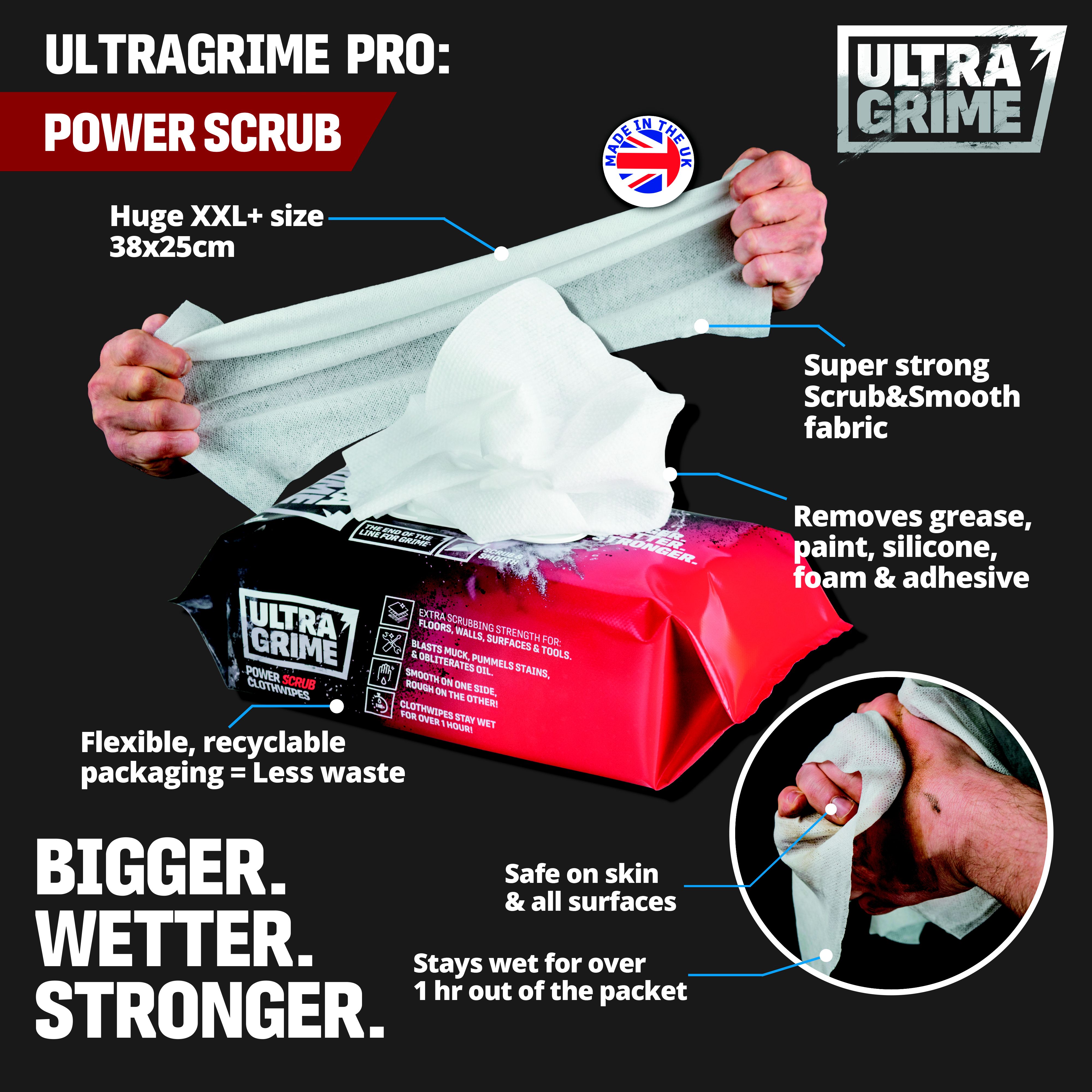 Ultragrime Pro Power Scrub Unfragranced Multisurface wipes, Pack of 100