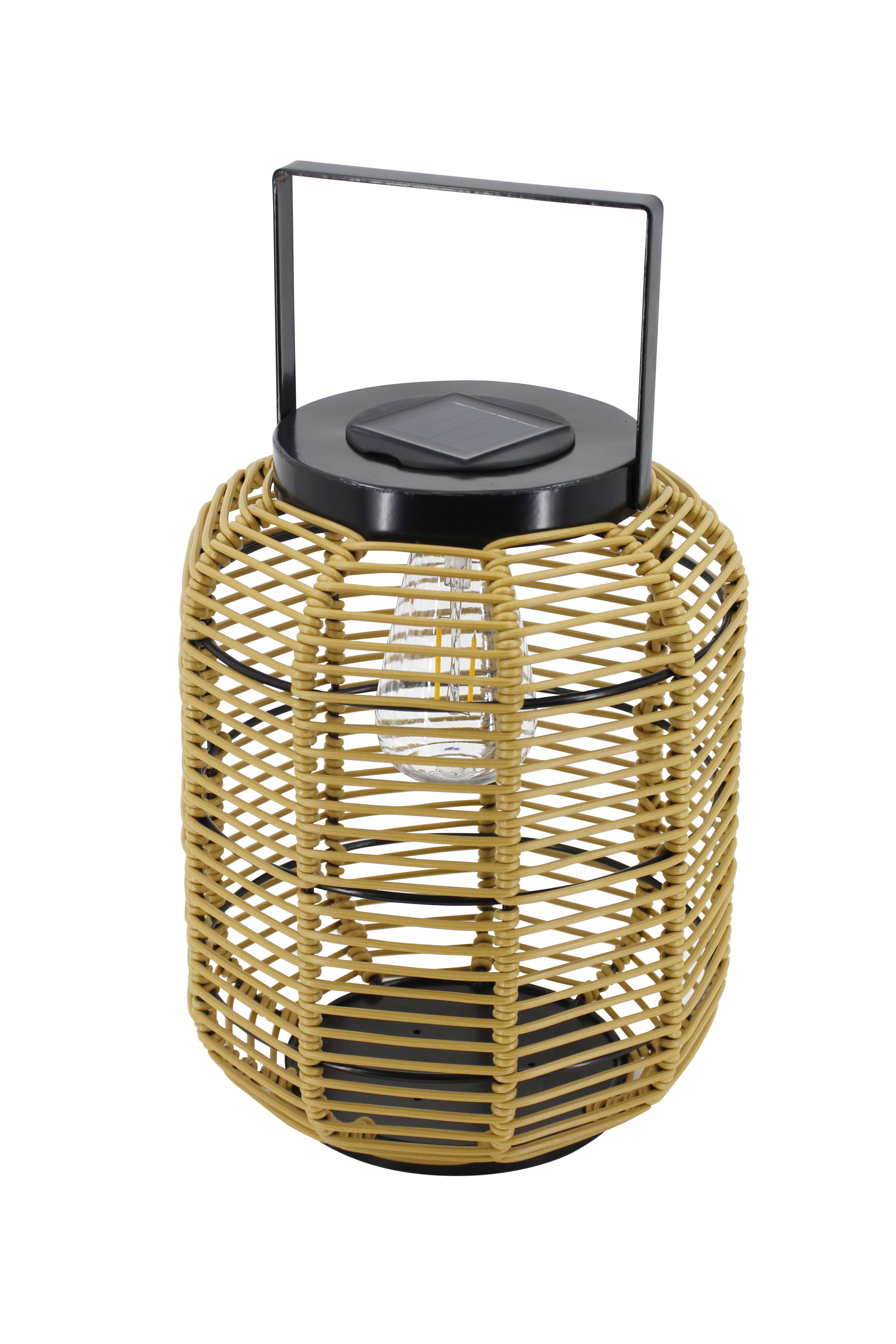 Umatilla Beige & black Rattan effect Solar-powered Integrated LED Outdoor Hanging lantern