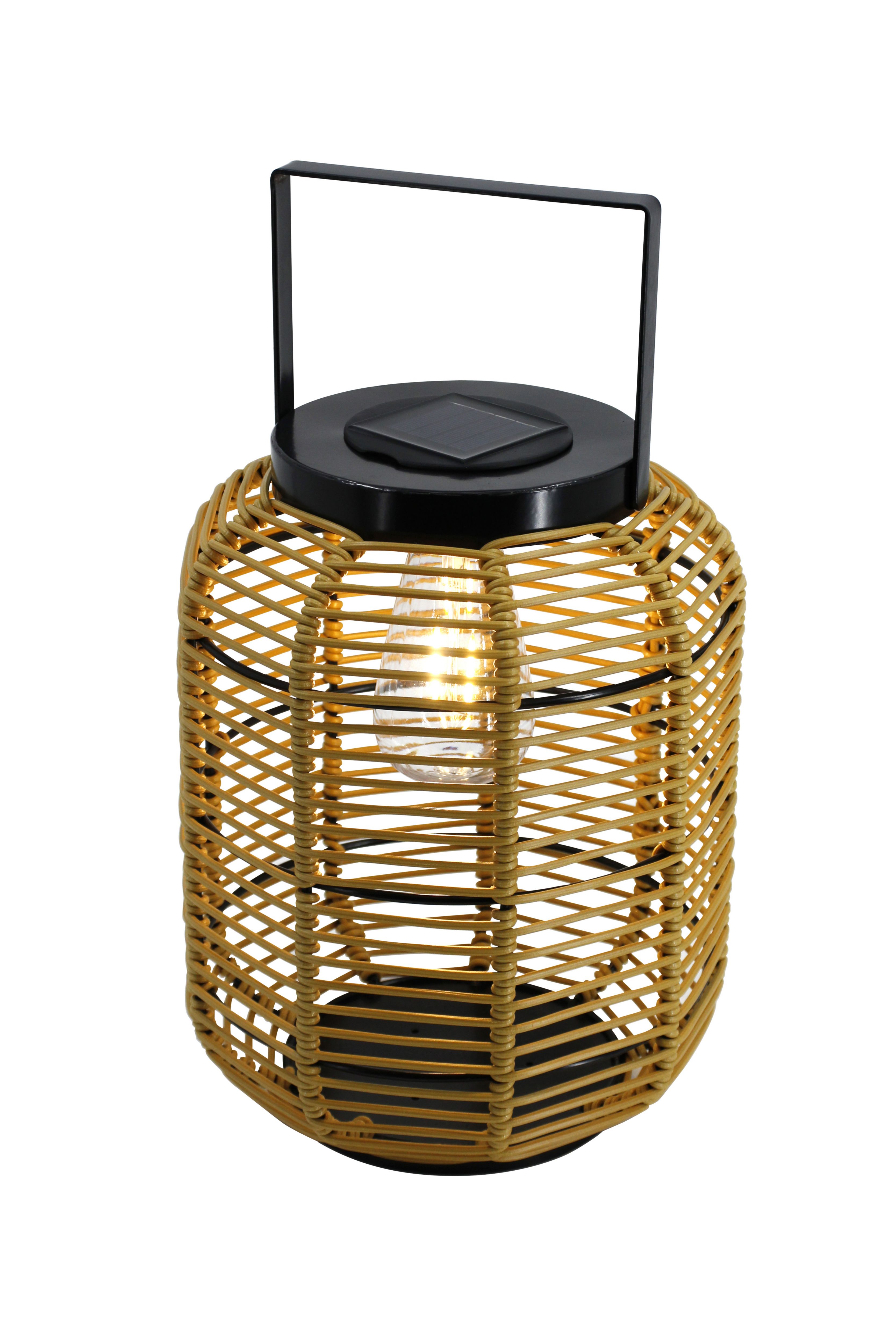 Umatilla Beige & black Rattan effect Solar-powered Integrated LED Outdoor Hanging lantern