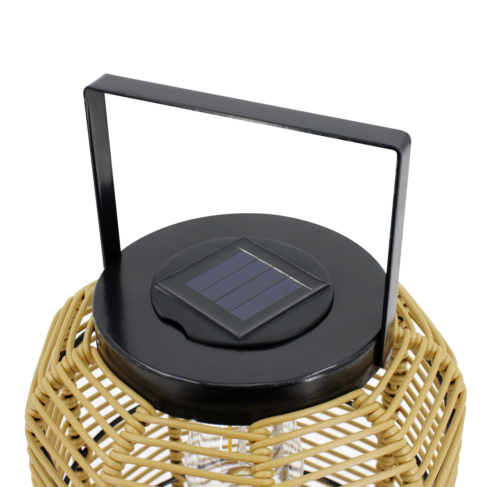 Umatilla Beige & black Rattan effect Solar-powered Integrated LED Outdoor Hanging lantern