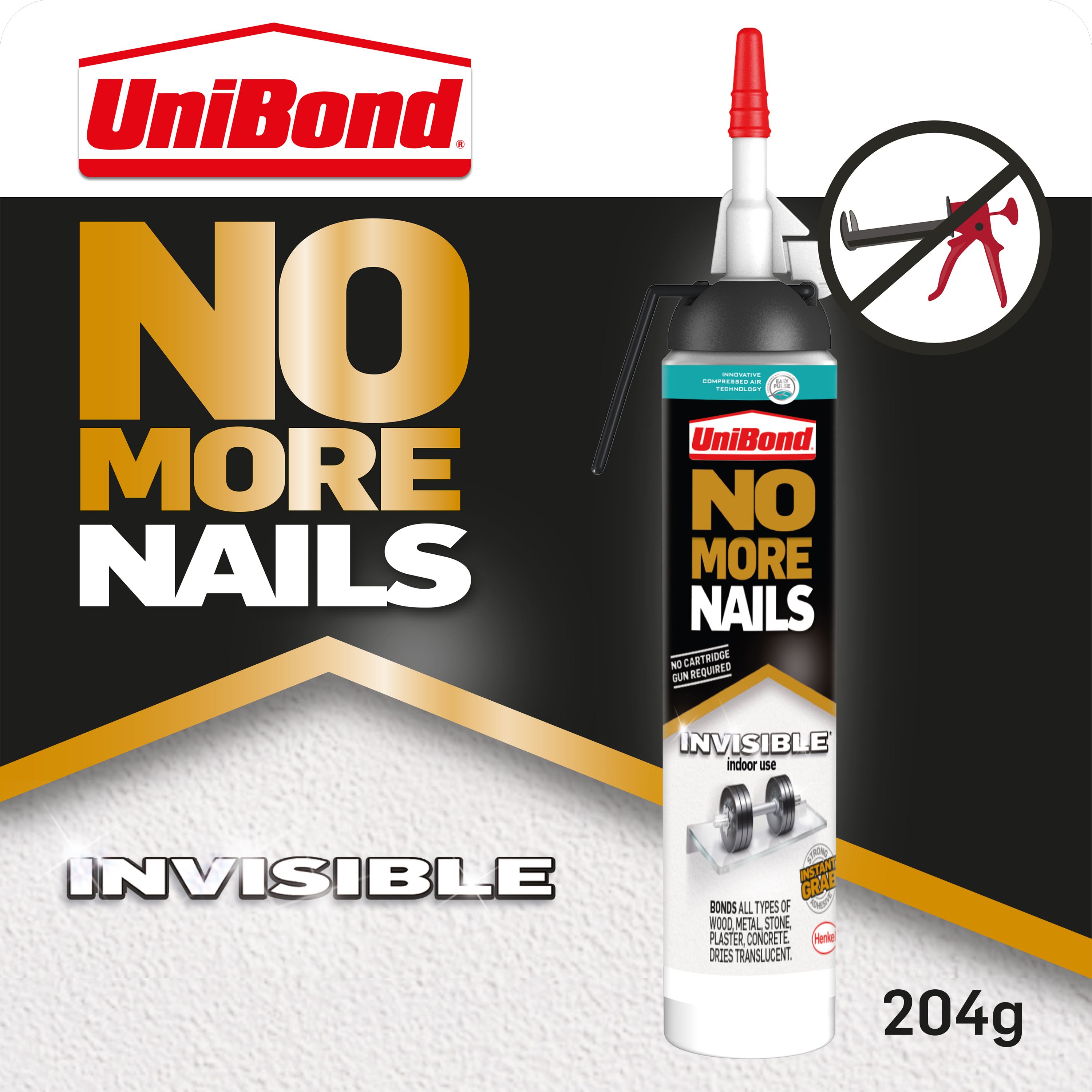 UniBond No More Nails Easy Pulse Invisible Solvent-free Clear Grab adhesive 200ml 0.31kg