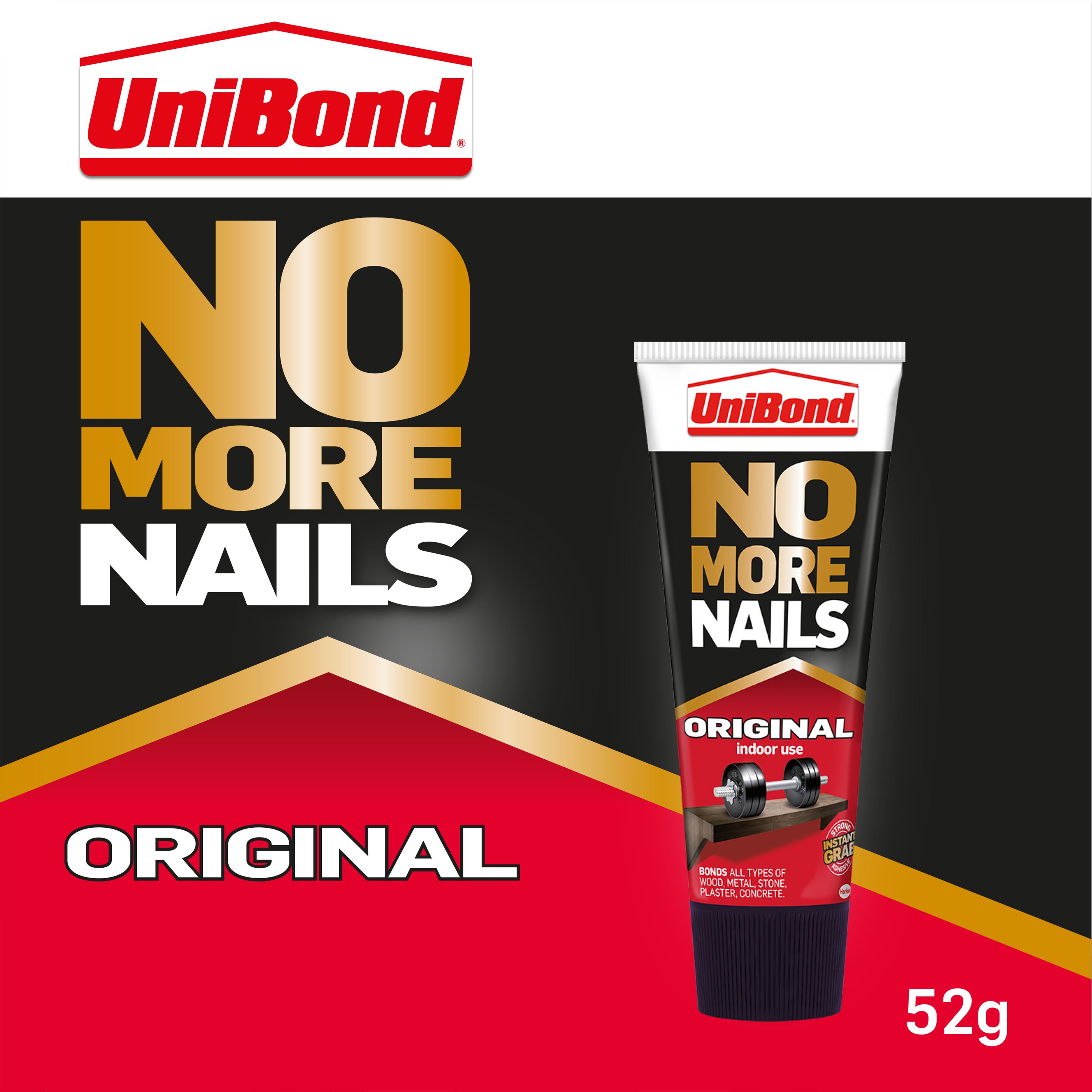 UniBond No More Nails Original Not water resistant Solvent-free White Multi-material Grab adhesive 52ml 0.05kg