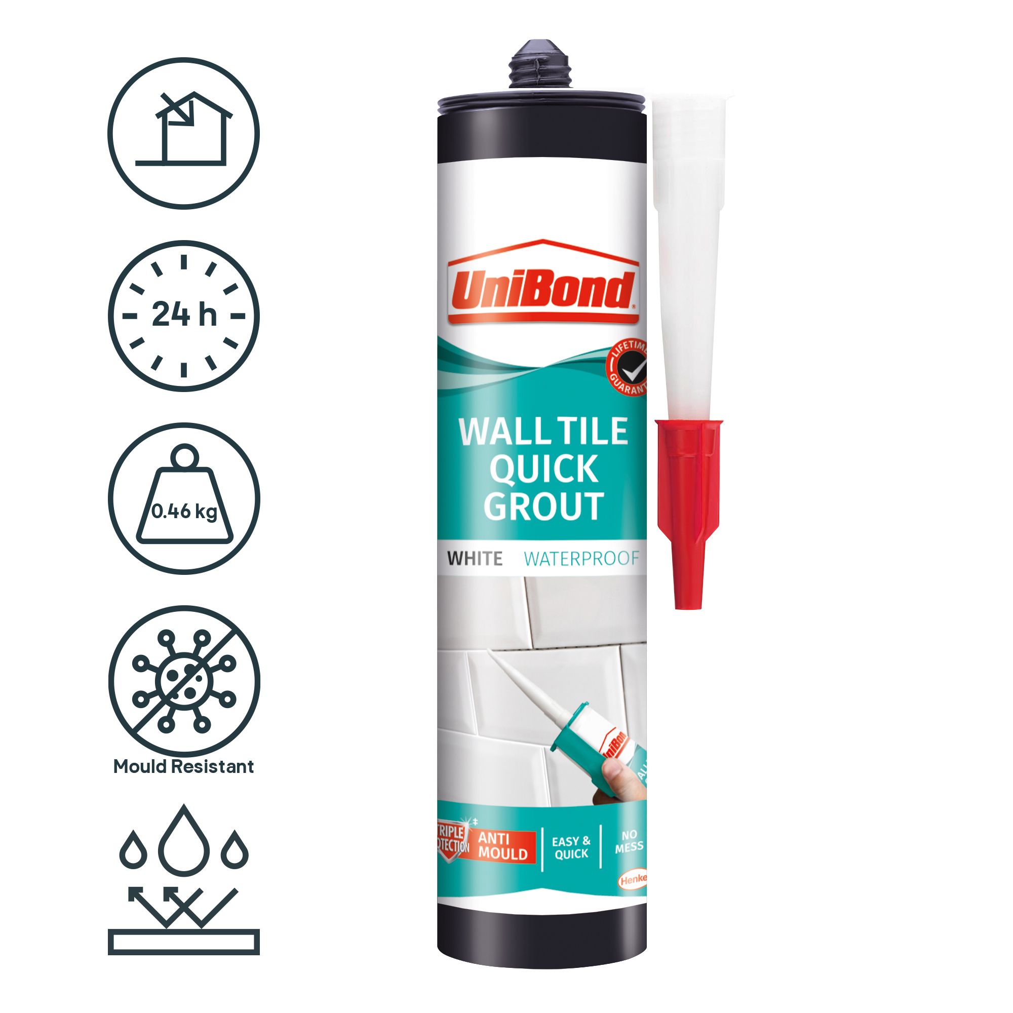 UniBond UltraForce Quick White Wall tile Grout, 0.46kg Cartridge