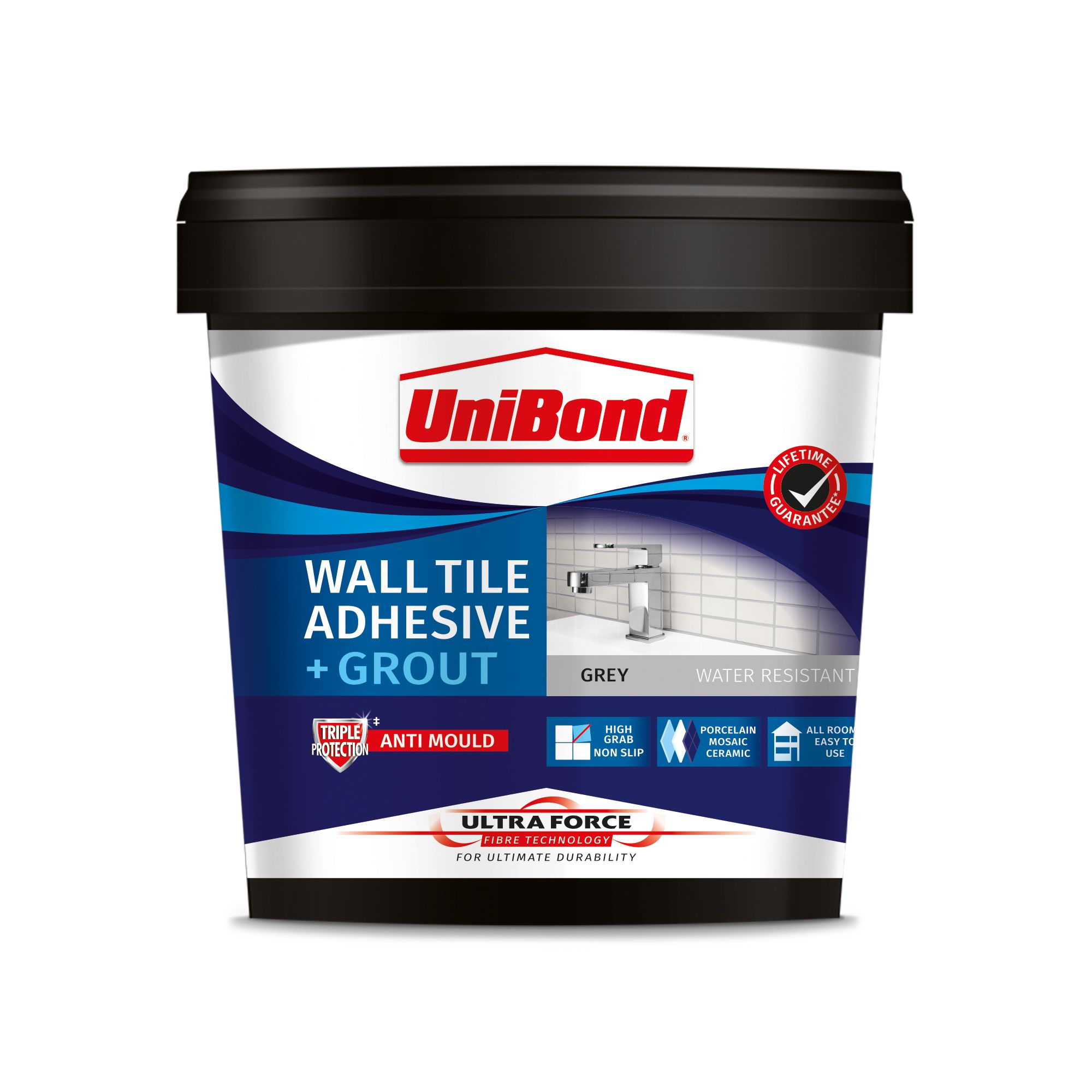 UniBond UltraForce Ready mixed Grey Tile Adhesive & grout, 1.38kg ...