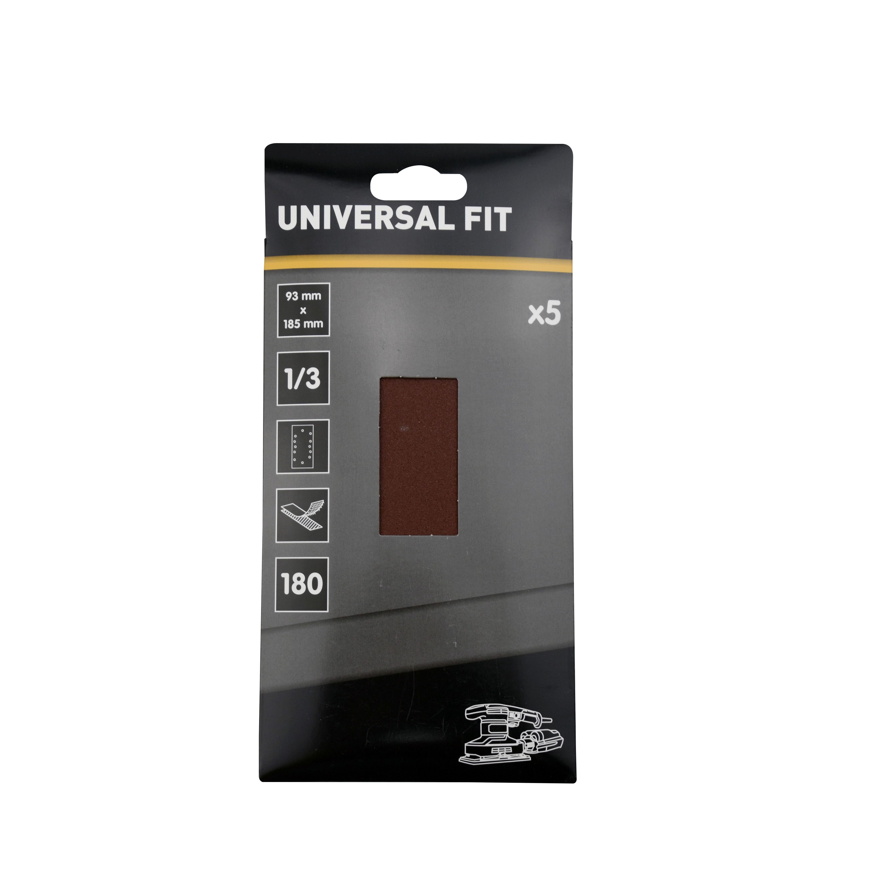 Universal Fit 180 grit Red 1/3 sanding sheet (L)185mm (W)93mm, Pack of 5