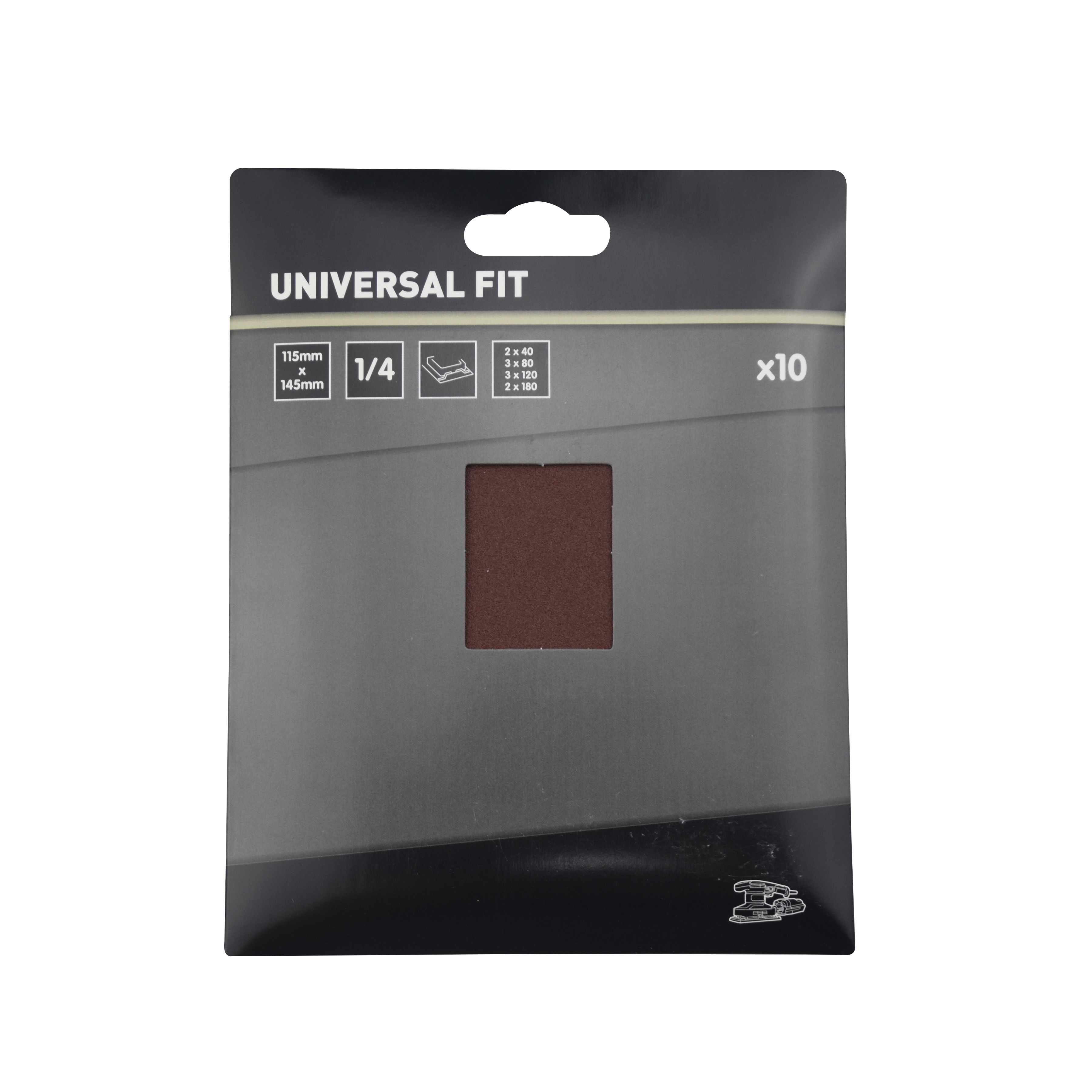 Universal Fit Assorted Unpunched 1/4 sanding sheet set (L)145mm (W)115mm, Pack of 10
