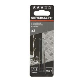 Universal Metal Drill bit (Dia)1.5mm (L)40mm, Pack of 2