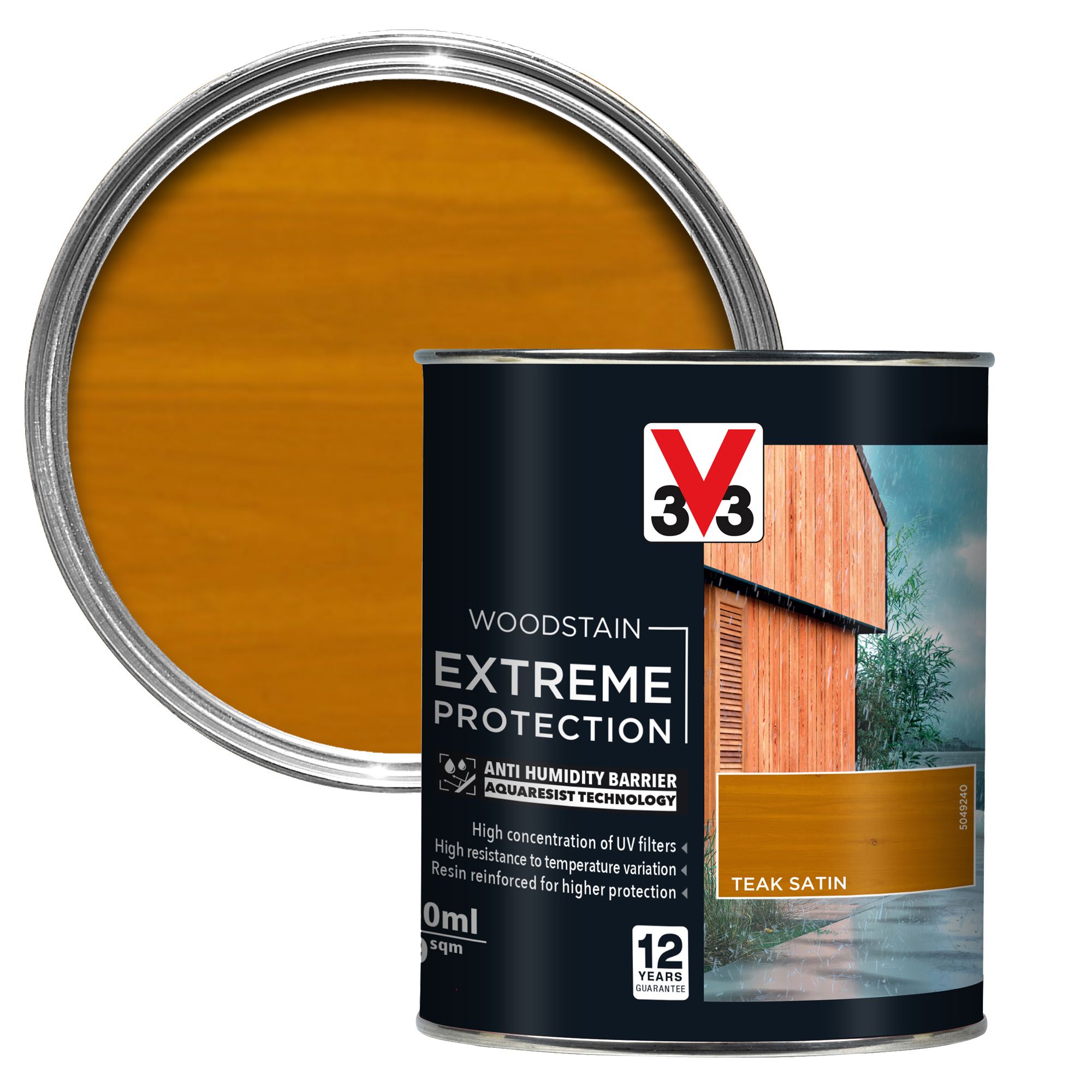 V33 Extreme protection Teak Satin Wood stain, 750ml Tradepoint
