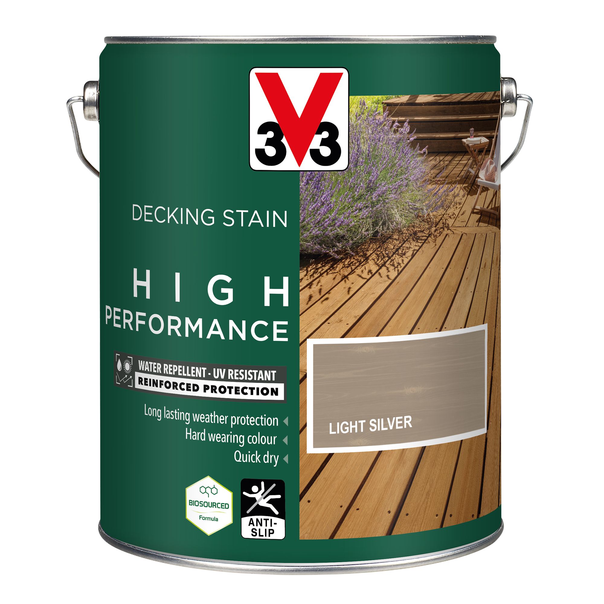 V33 High performance Light Silver Satin Quick dry Decking Stain, 5L