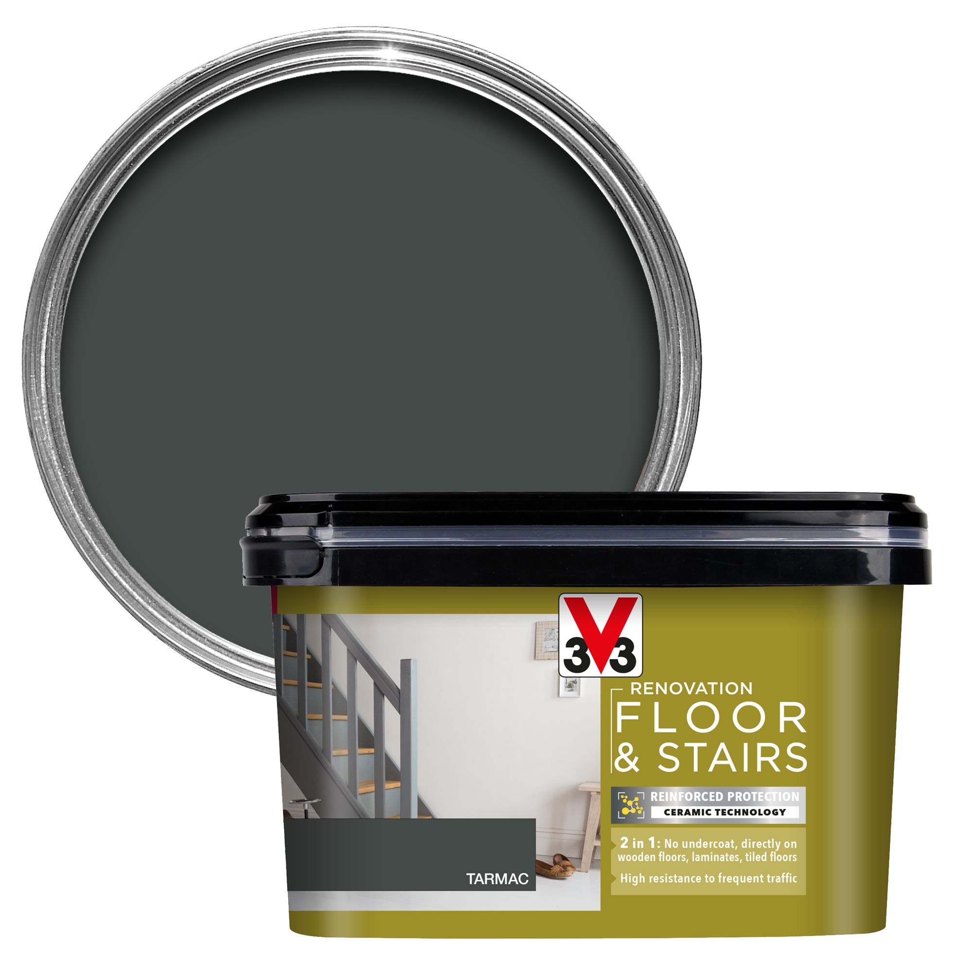 V33 High performance Tarmac Satinwood Floor & stair paint, 2L Tradepoint