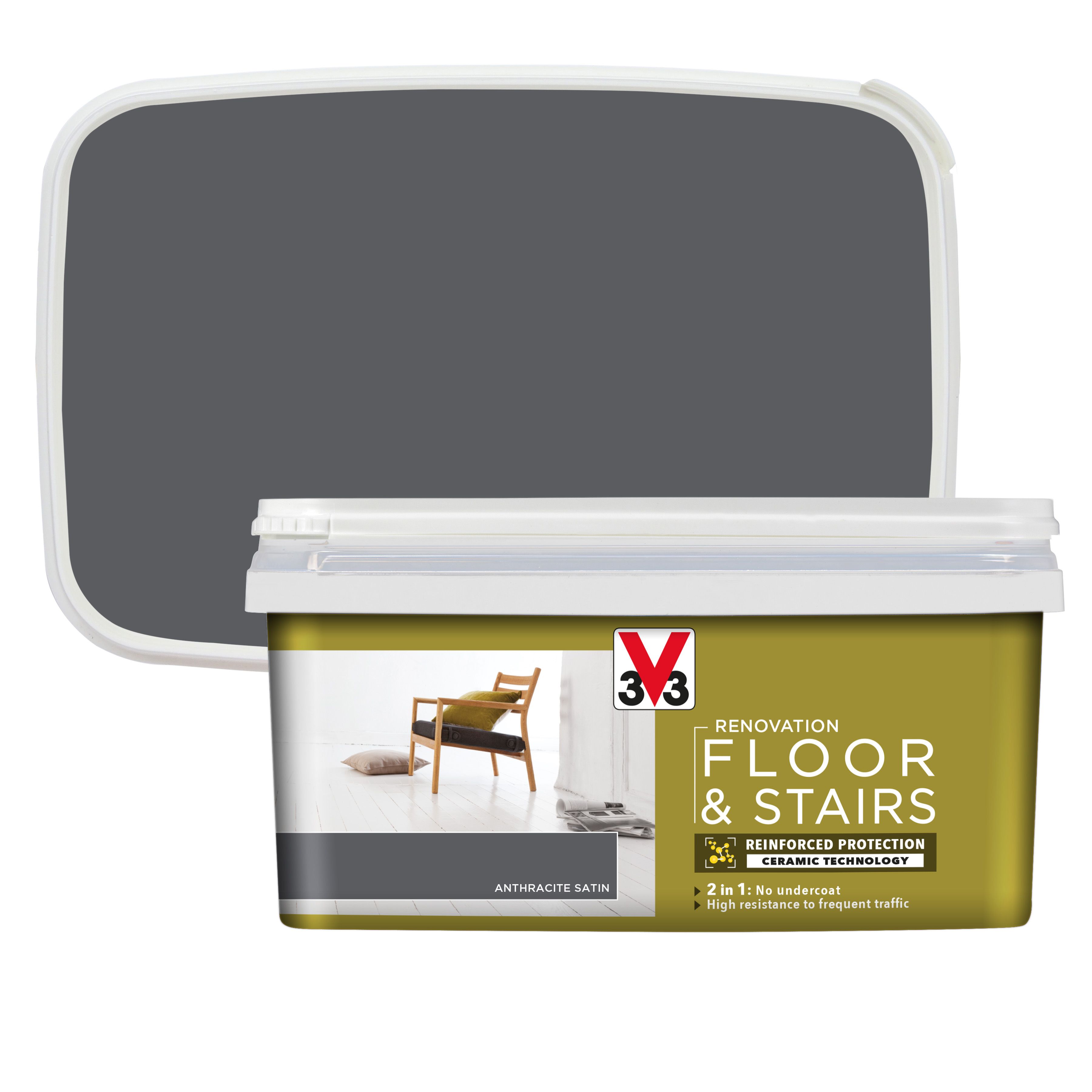 V33 Renovation Anthracite Satinwood Floor & stair paint, 2L
