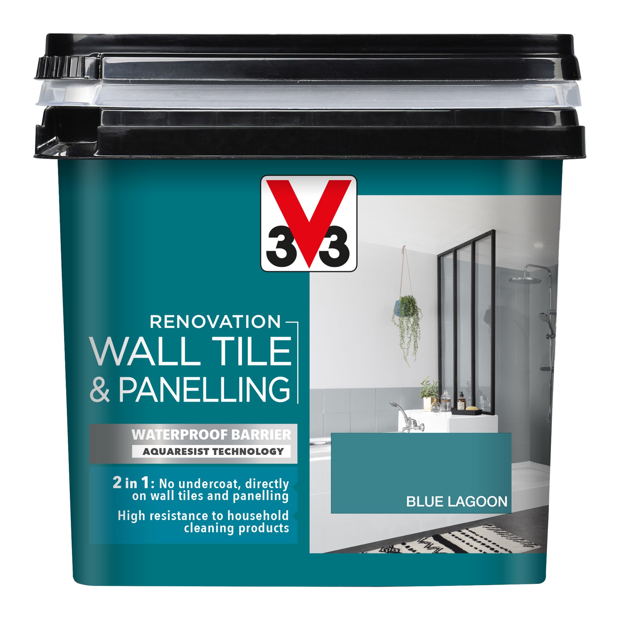 V33 Renovation Blue Lagoon Satinwood Wall tile & panelling paint, 750ml